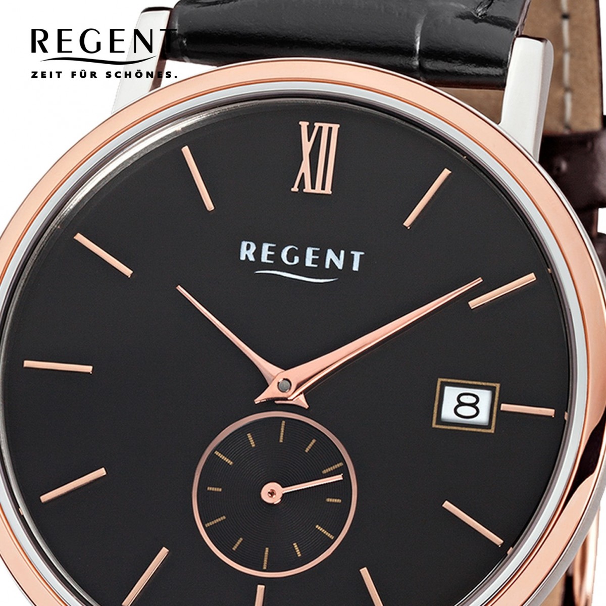 Regent Herren-Armbanduhr Quarz-Uhr Leder-Armband schwarz Uhr URGM1453