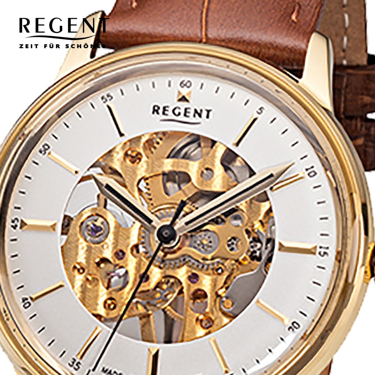 Regent Herren Armbanduhr Analog GM-1456 Handaufzug Leder braun URGM1456