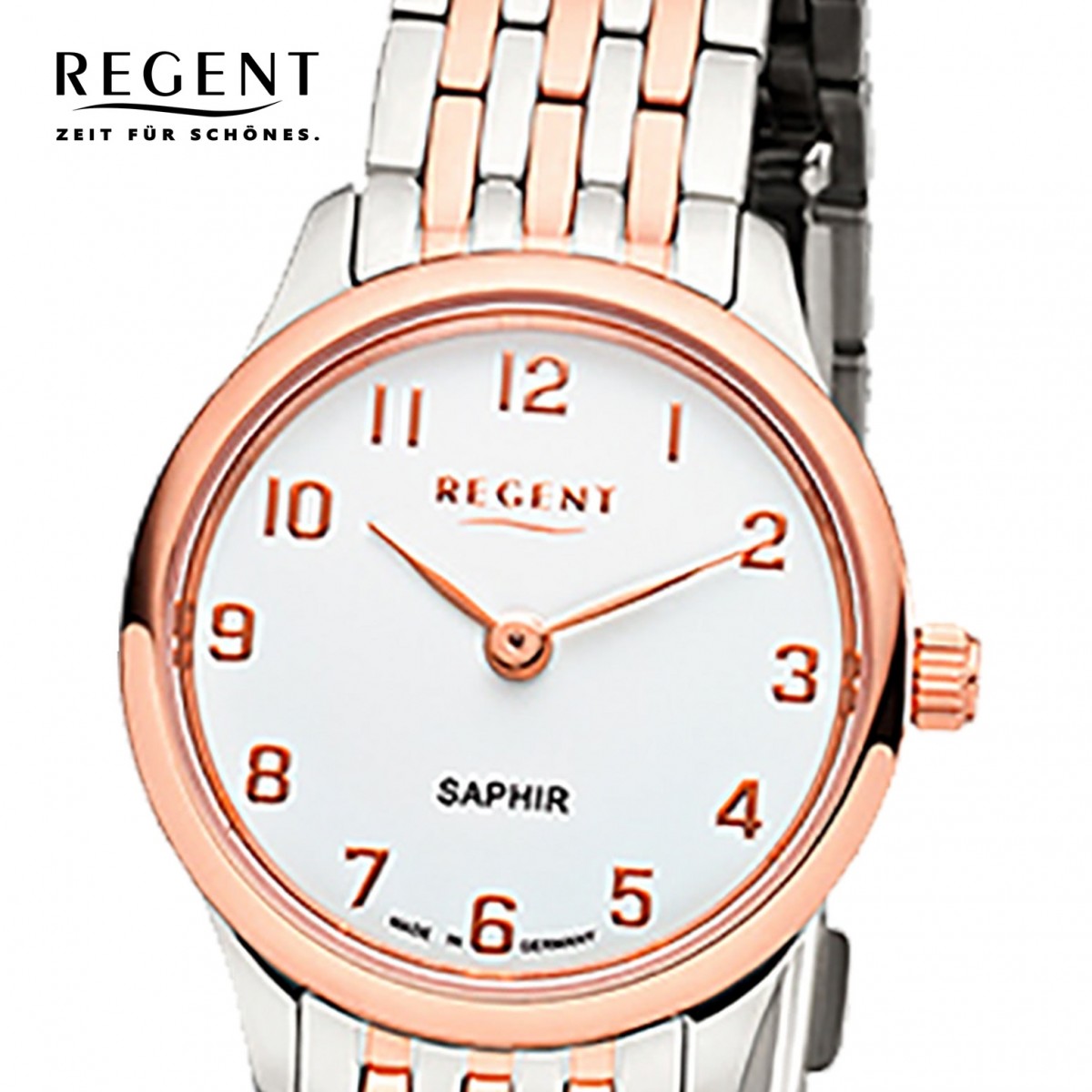 Regent Damen Armbanduhr Analog GM-1460 Quarz-Uhr Metall silber rosegold  URGM1460