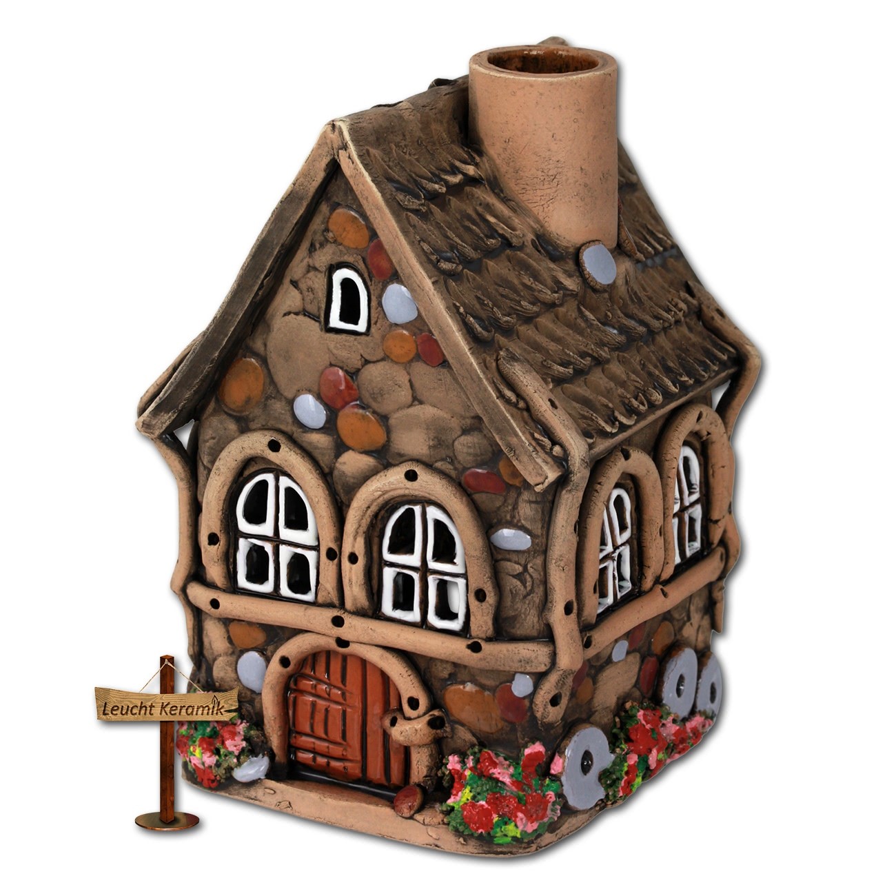 Lichthaus Bauernhäuschen braun-weiß original LeuchtKeramik DKH33N