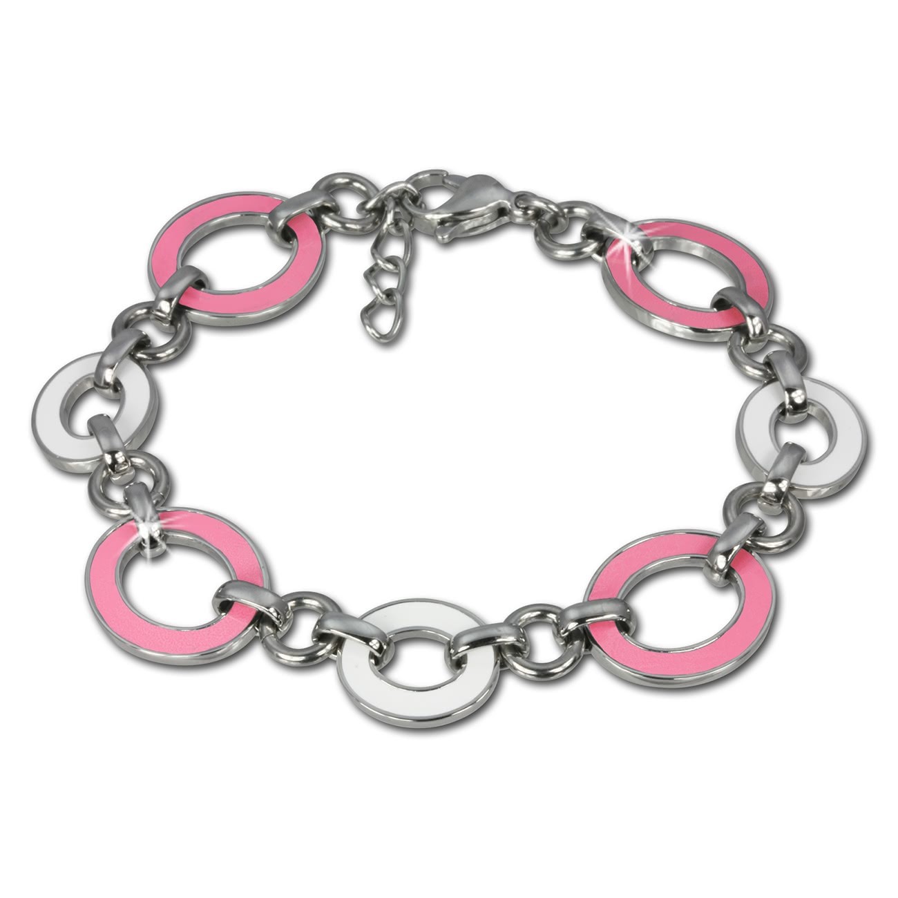 Amello Armband Oval Emaille rosa/weiß Damen Edelstahlschmuck ESAG01P
