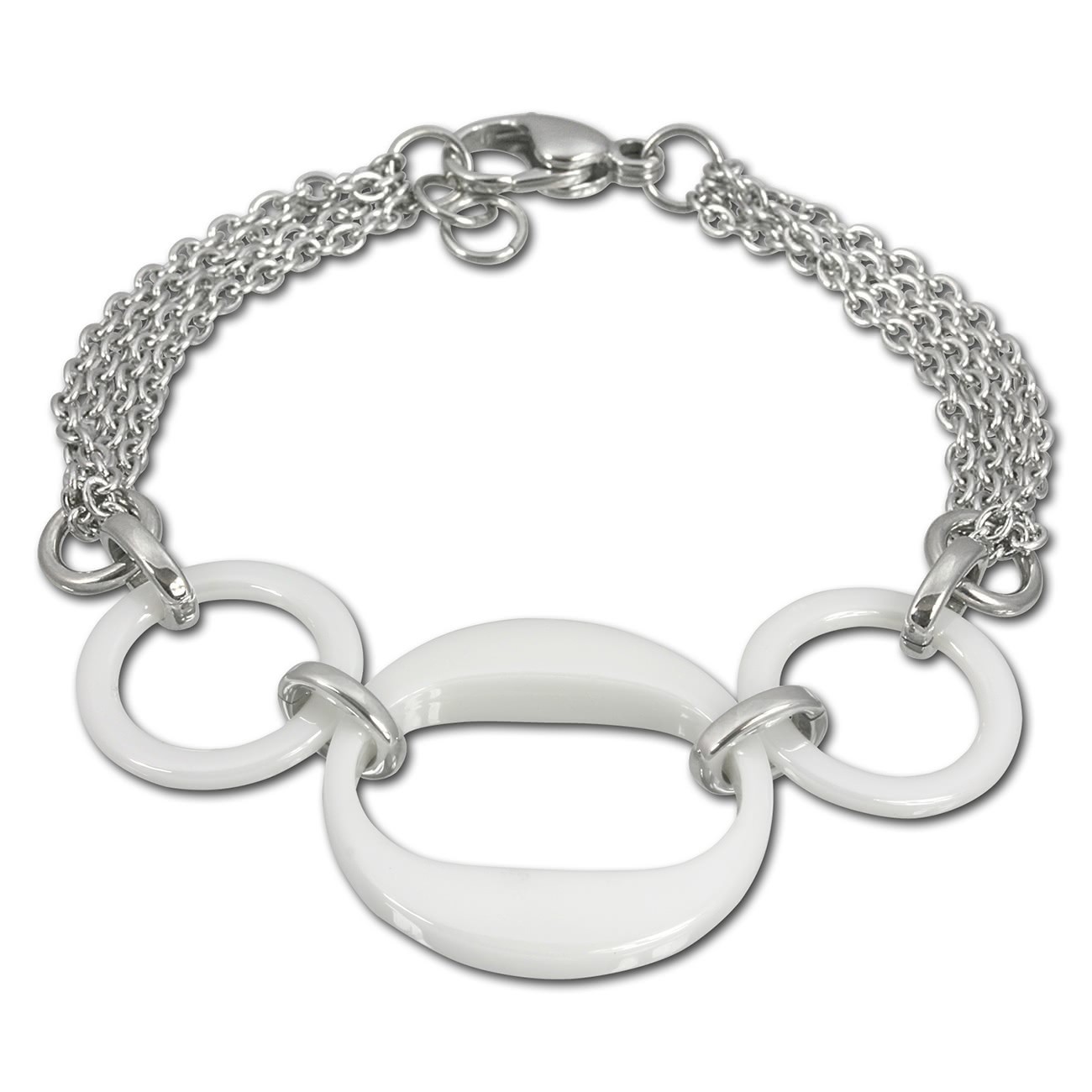 Amello Armband Keramik 3 Ringe weiß Damen Edelstahlschmuck ESAX05W