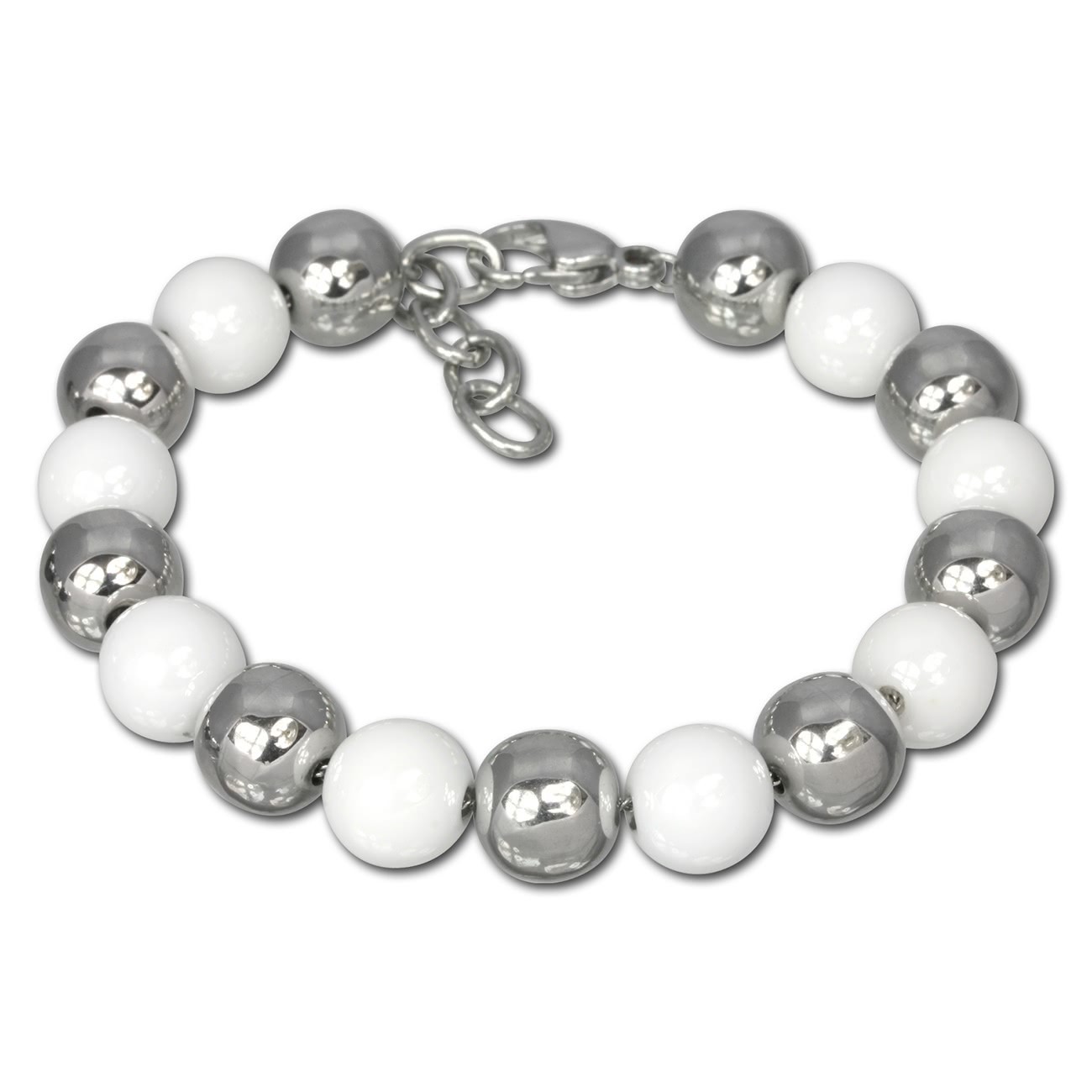 Amello Armband Keramik Kugeln weiß Damen Edelstahlschmuck ESAX12W