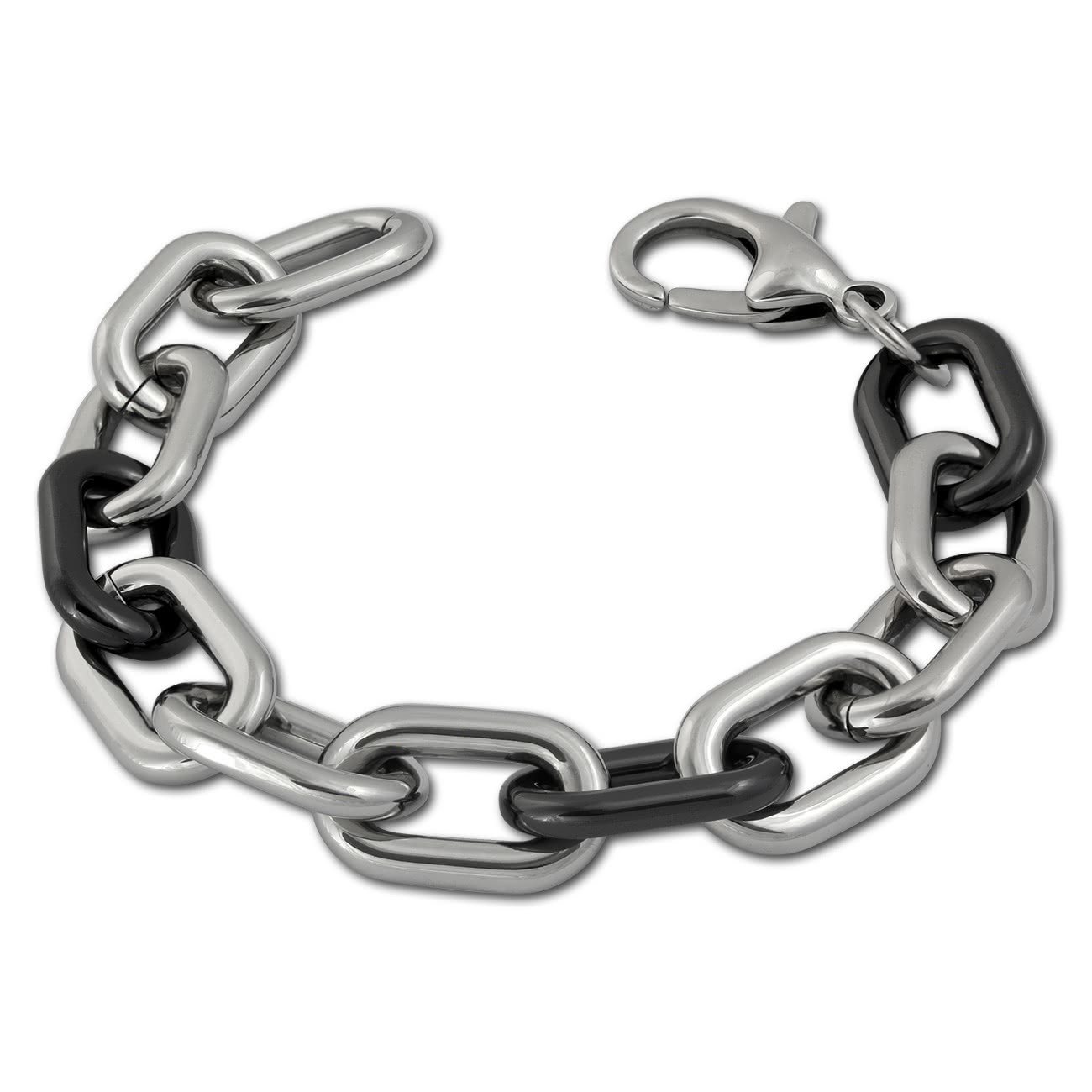 Amello Armband Keramik grobe Glieder schwarz Damen Edelstahlschmuck ESAX19S1