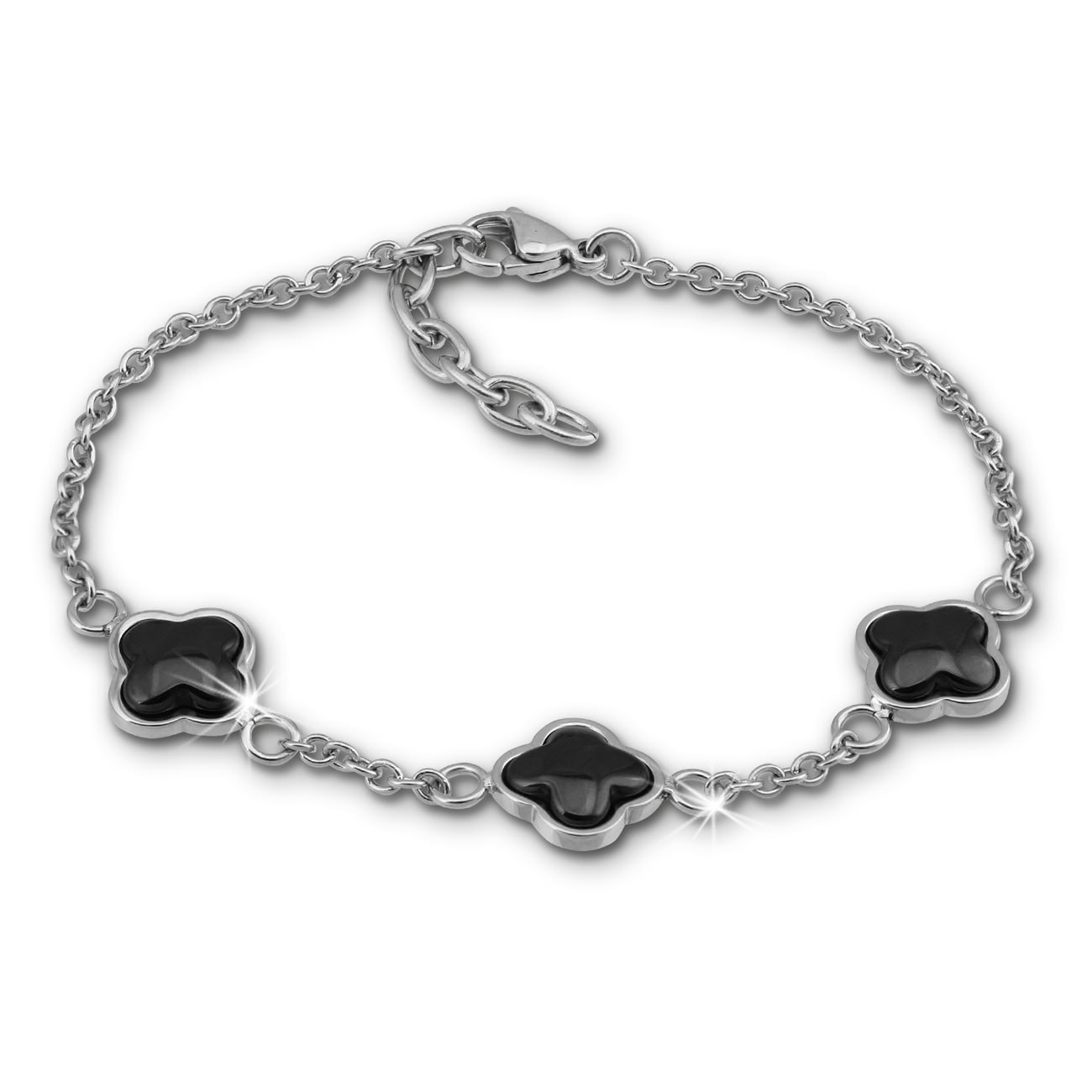 Amello Armband Keramik Kleeblatt schwarz Damen Edelstahlschmuck ESAX38S8