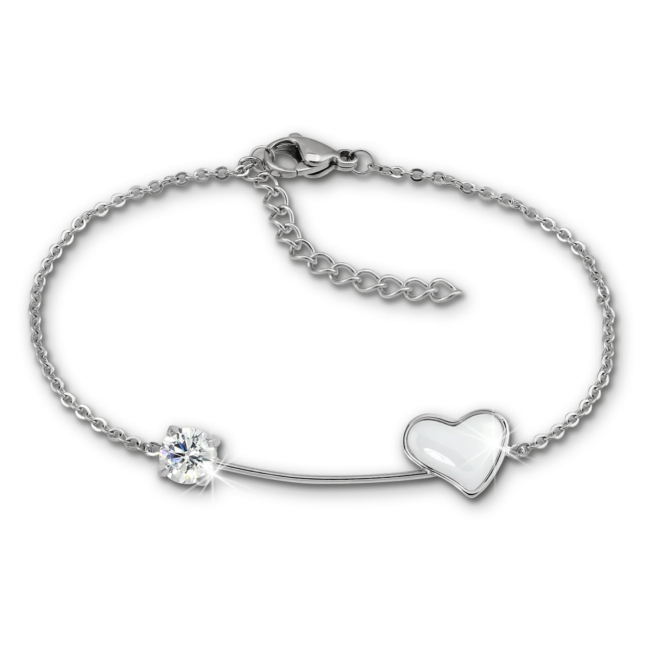 Amello Armband Keramik Herz Zirkonia weiß Damen Edelstahlschmuck ESAX40W8