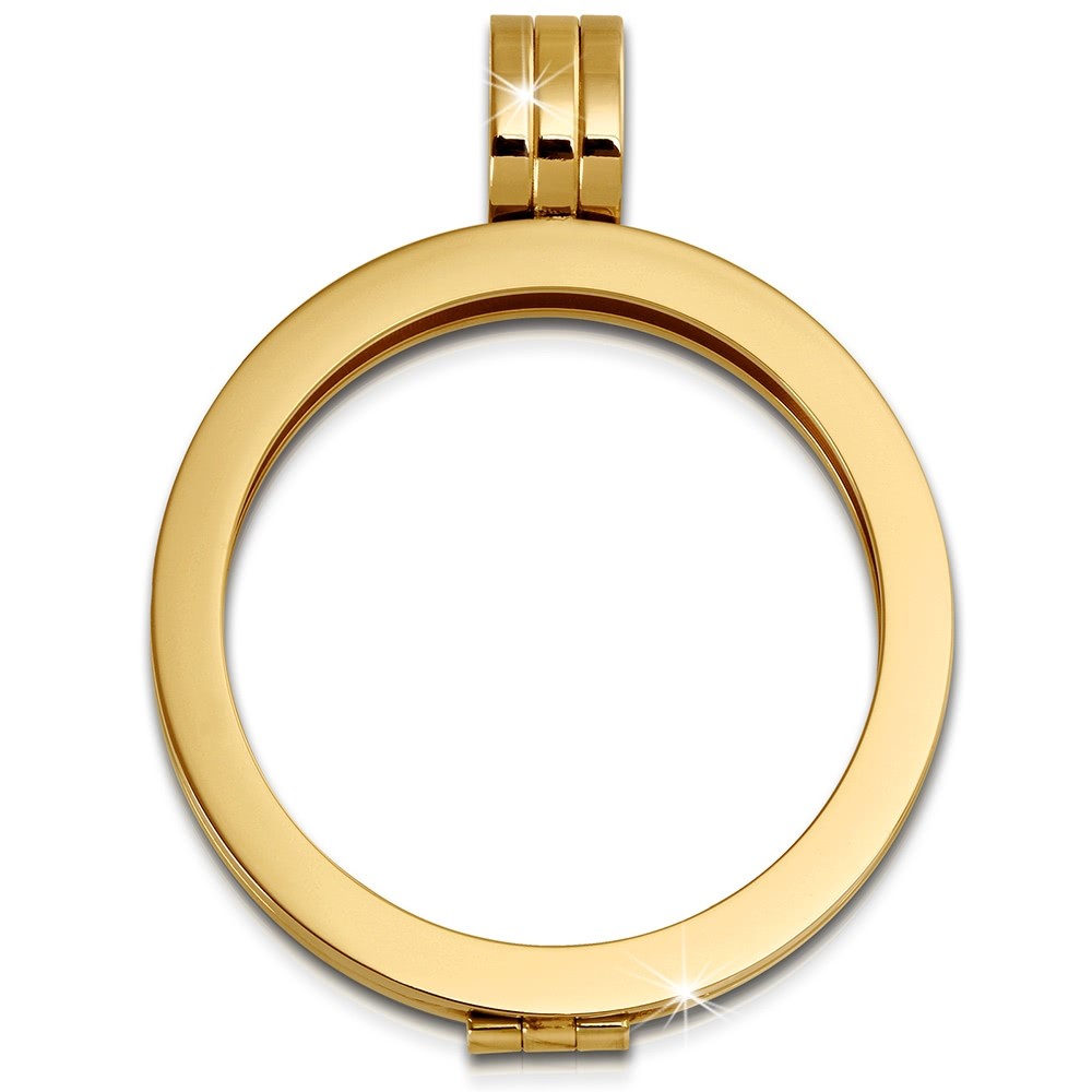 Amello Coinsfassung 30mm Kettenanhänger stahl vergoldet Stahlschmuck ESC001Y