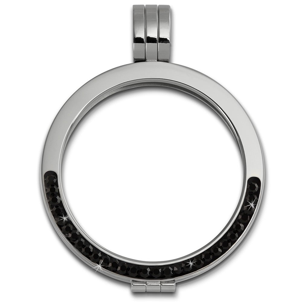 Amello Coinsfassung 30mm Kettenanhänger Zirkonia schwarz Stahlschmuck ESC002S