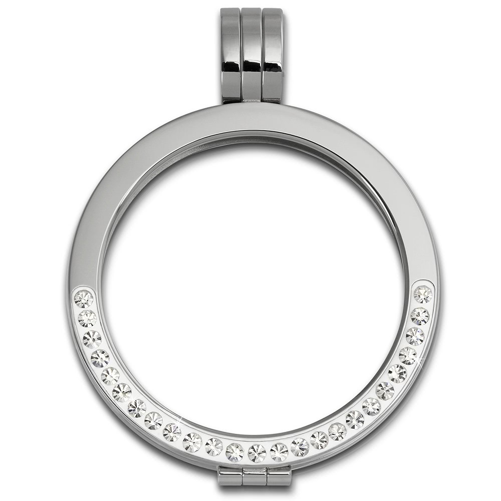 Amello Coinfassung 30mm Kettenanhänger Zirkonia weiß Edelstahlschmuck ESC002W