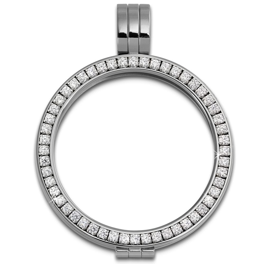 Amello Coinsfassung 30mm Kettenanhänger Zirkonia weiß Stahlschmuck ESC006W