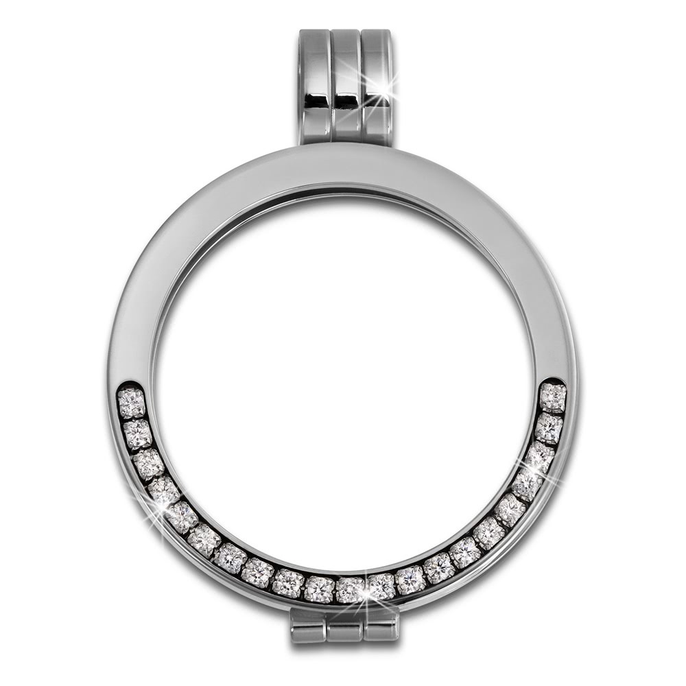 Amello Coinfassung 25mm Edelstahlkettenanhänger Zirkonia Stahlschmuck ESC051W