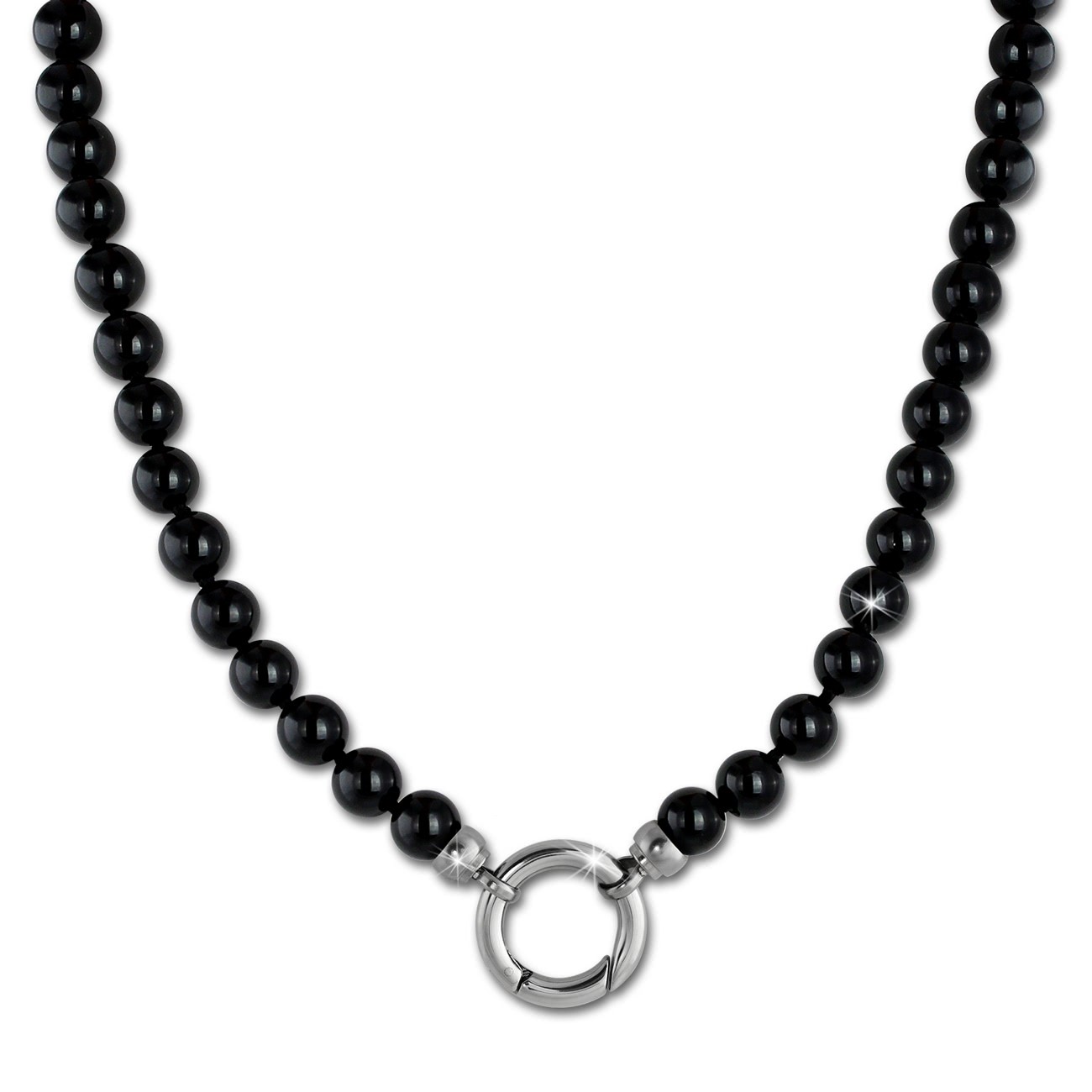 Amello Coinkette Onyx-Kette 80cm Steinperlen schwarz Edelstahlschmuck ESC111S