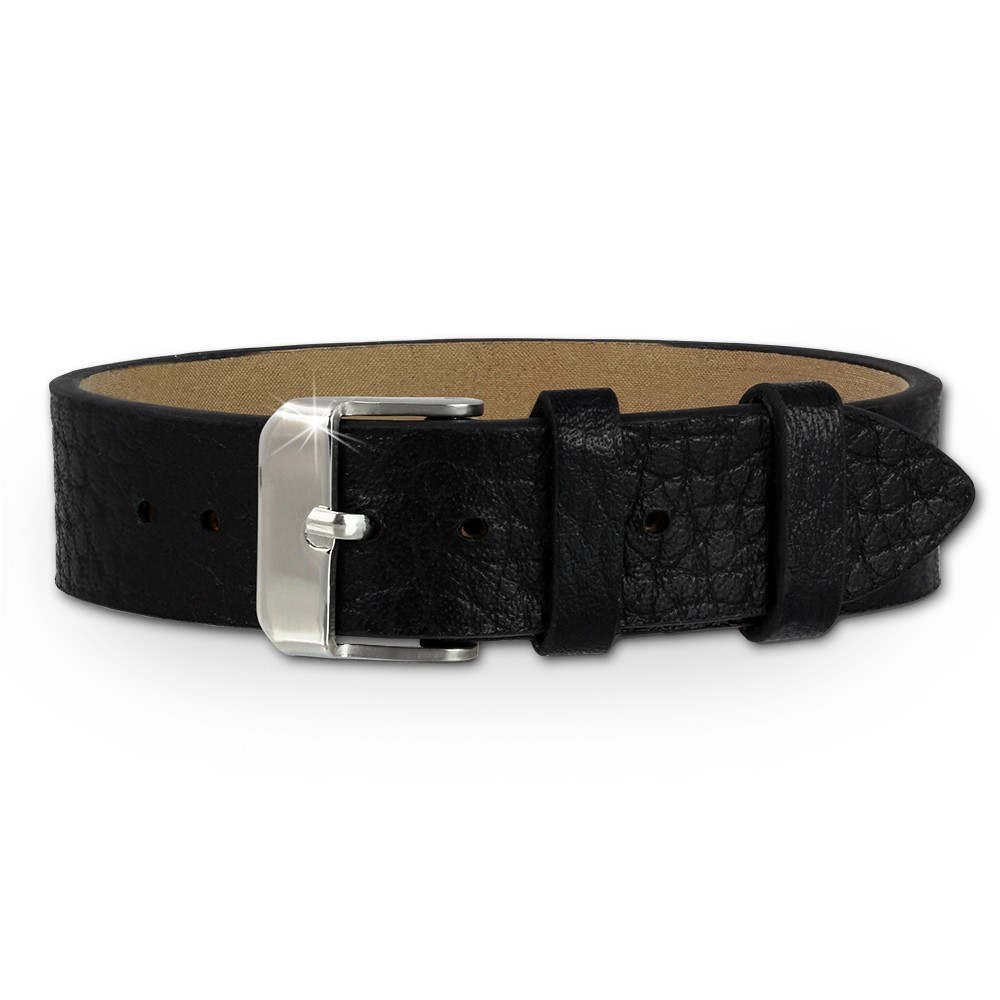 Amello Leder Armband schwarz für Coinfassung 25mm, 30mm Stahlschmuck ESC151S