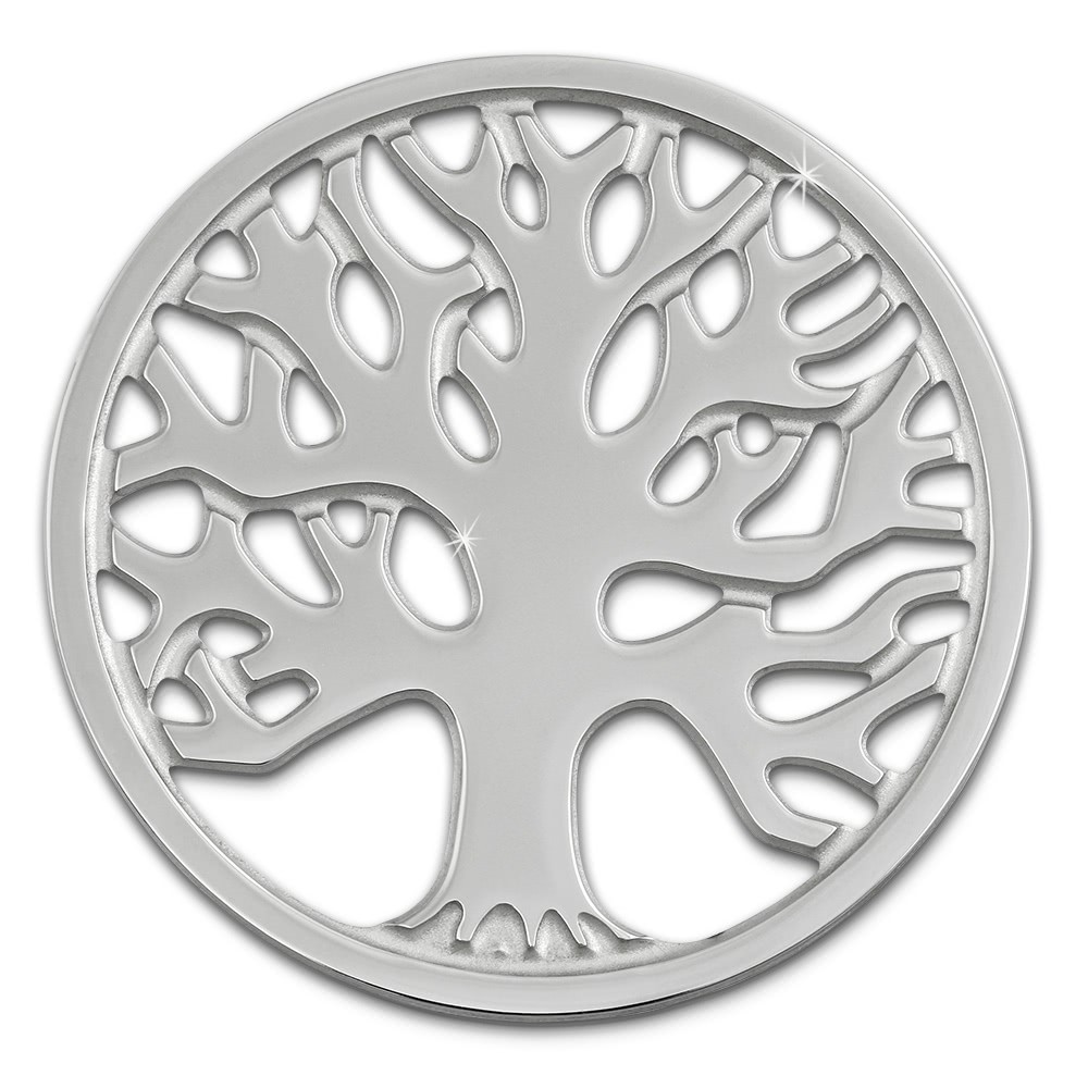 Amello Edelstahl Coin Lebensbaum silber für Coinsfassung Stahlschmuck ESC502J