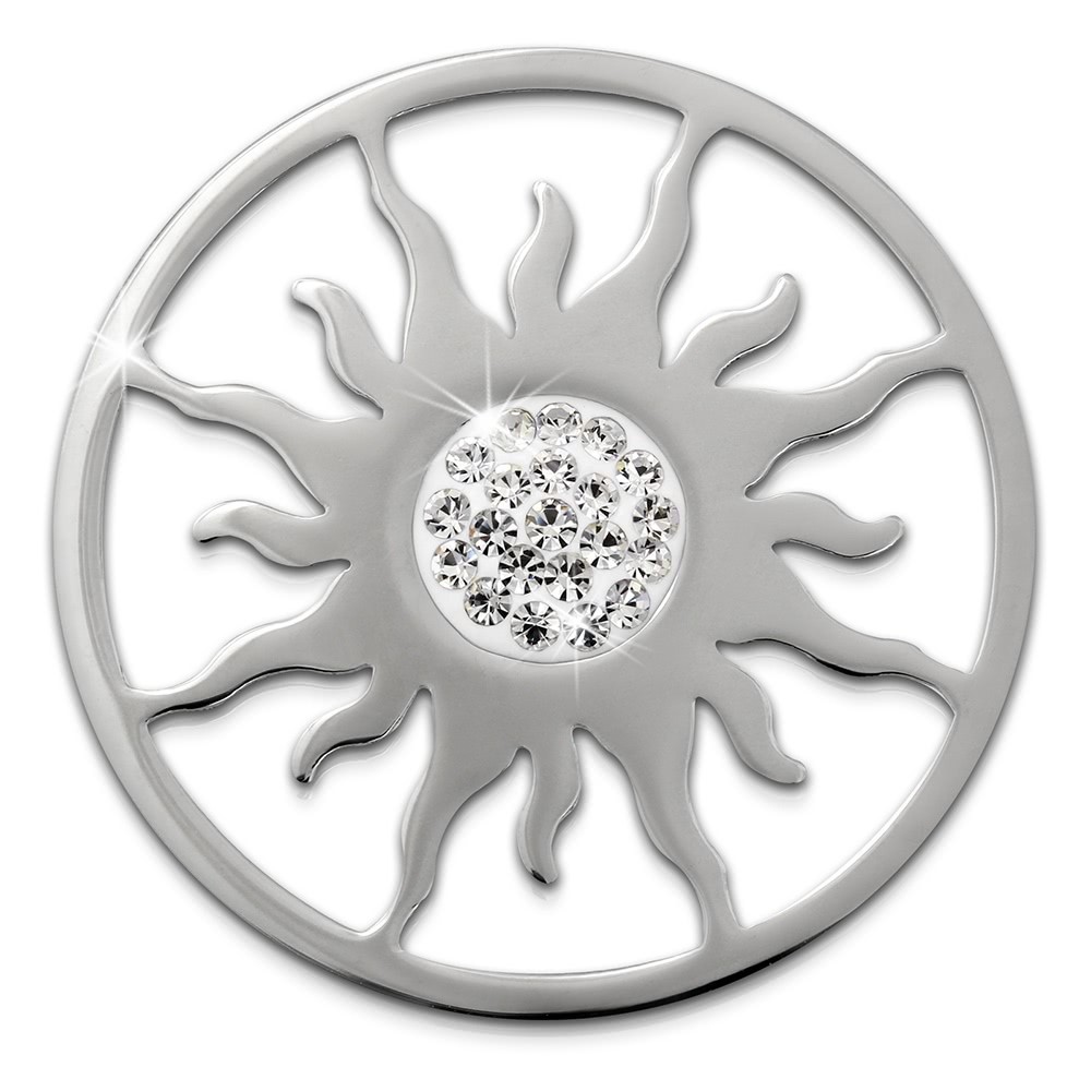 Amello Edelstahl Coin Sonnenblume Silber Zirkonia weiß Stahlschmuck ESC533JW