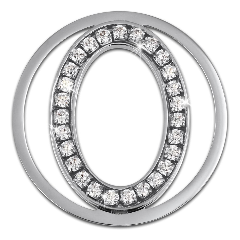 Amello Edelstahl Coin Oval 30mm Silber Zirkonia weiß Stahlschmuck ESC535JW