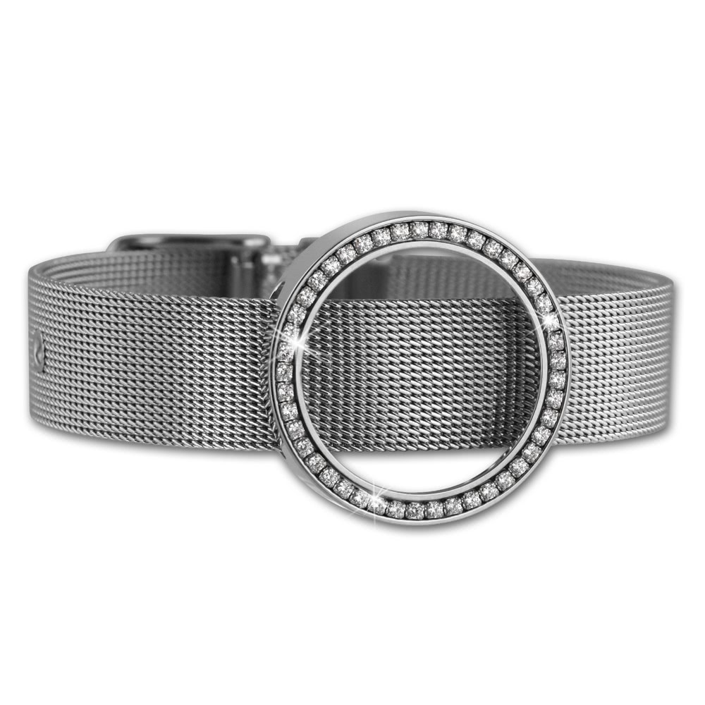 Amello Edelstahl Armband mit Coinfassung 25mm silber Zirkonia Schmuck ESCA03J