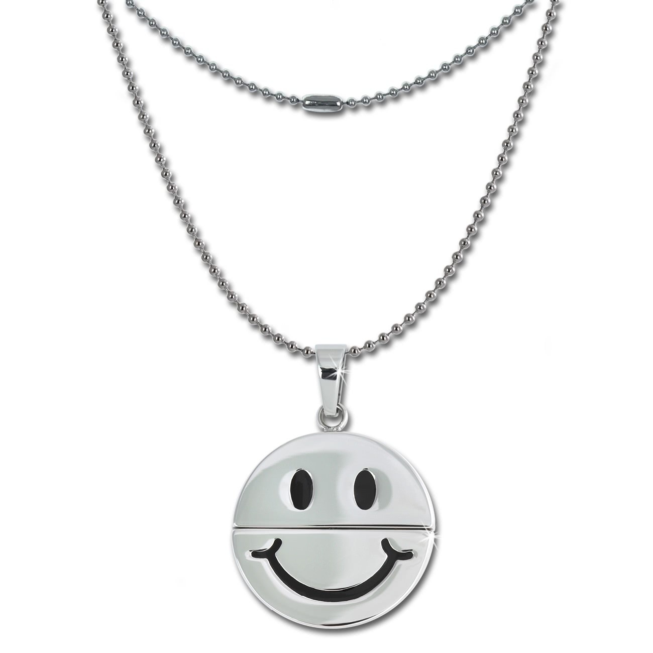 Amello Halskette mit lachender Smiley Anhänger Edelstahl Kette ESK031W