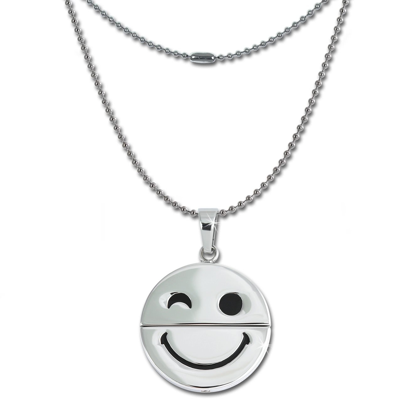 Amello Halskette mit schmunzelnder Smiley Anhänger Edelstahl Kette ESK032W