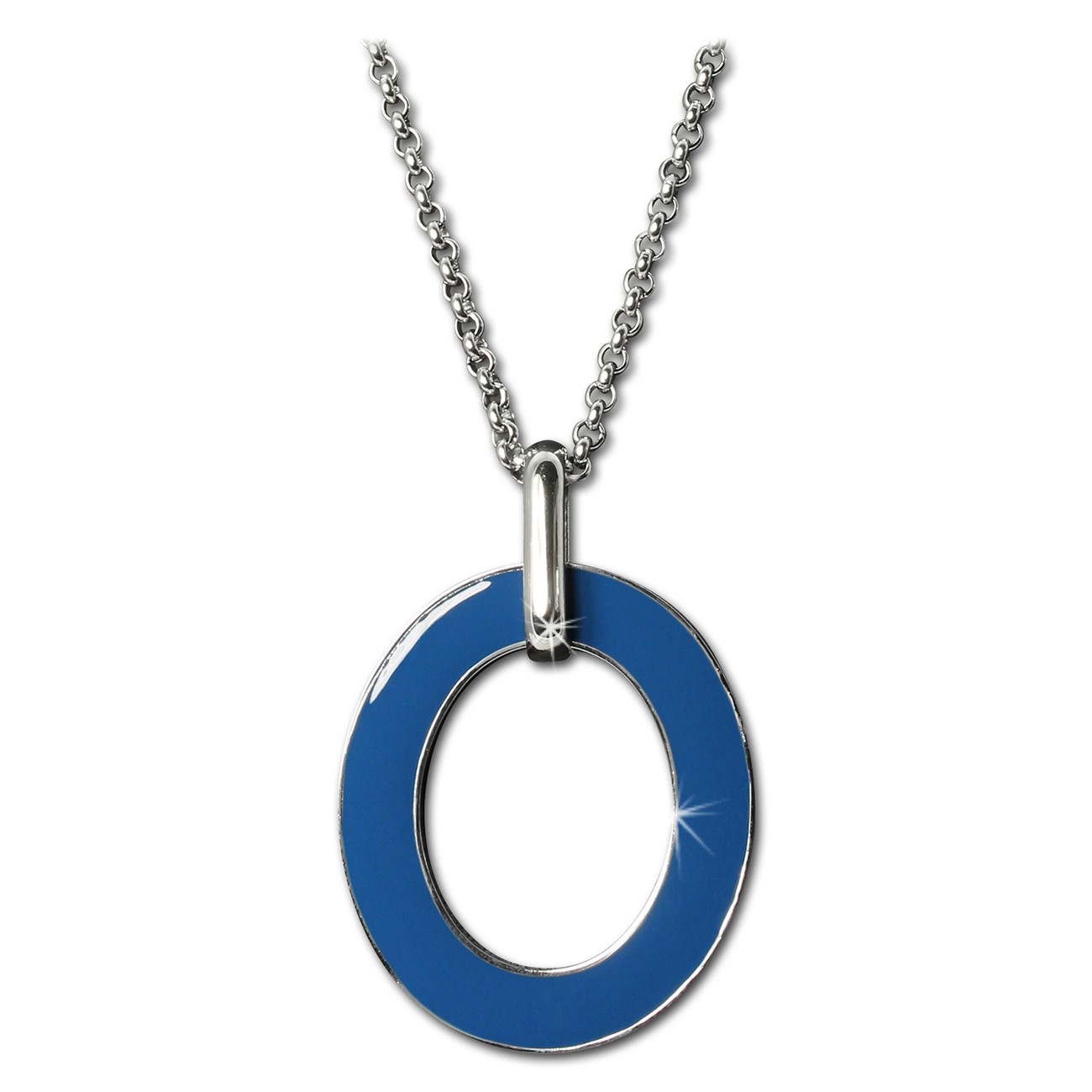Amello Halskette Oval Emaille blau/weiß Damen Edelstahlschmuck ESKG01B