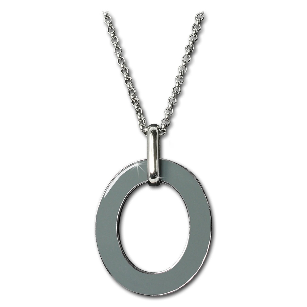 Amello Halskette Oval Emaille grau/weiß Damen Edelstahlschmuck ESKG01K