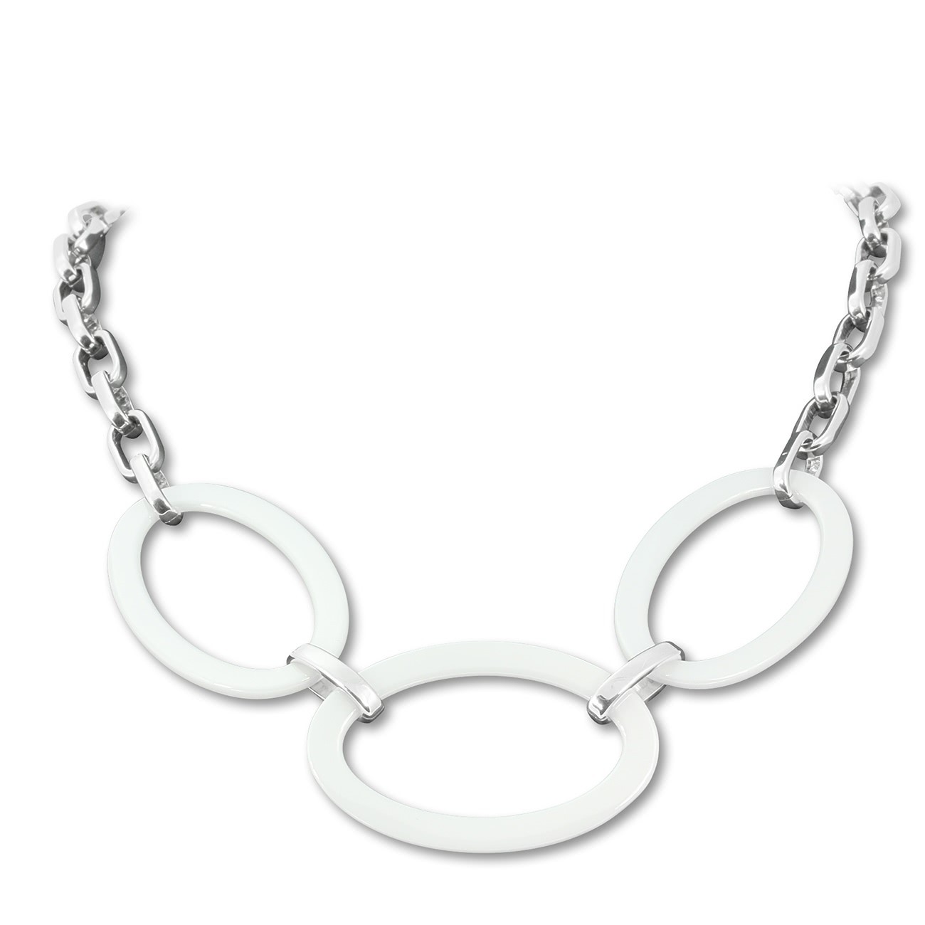 Amello Halskette Keramik Big Oval weiß Damen Edelstahlschmuck ESKX04W