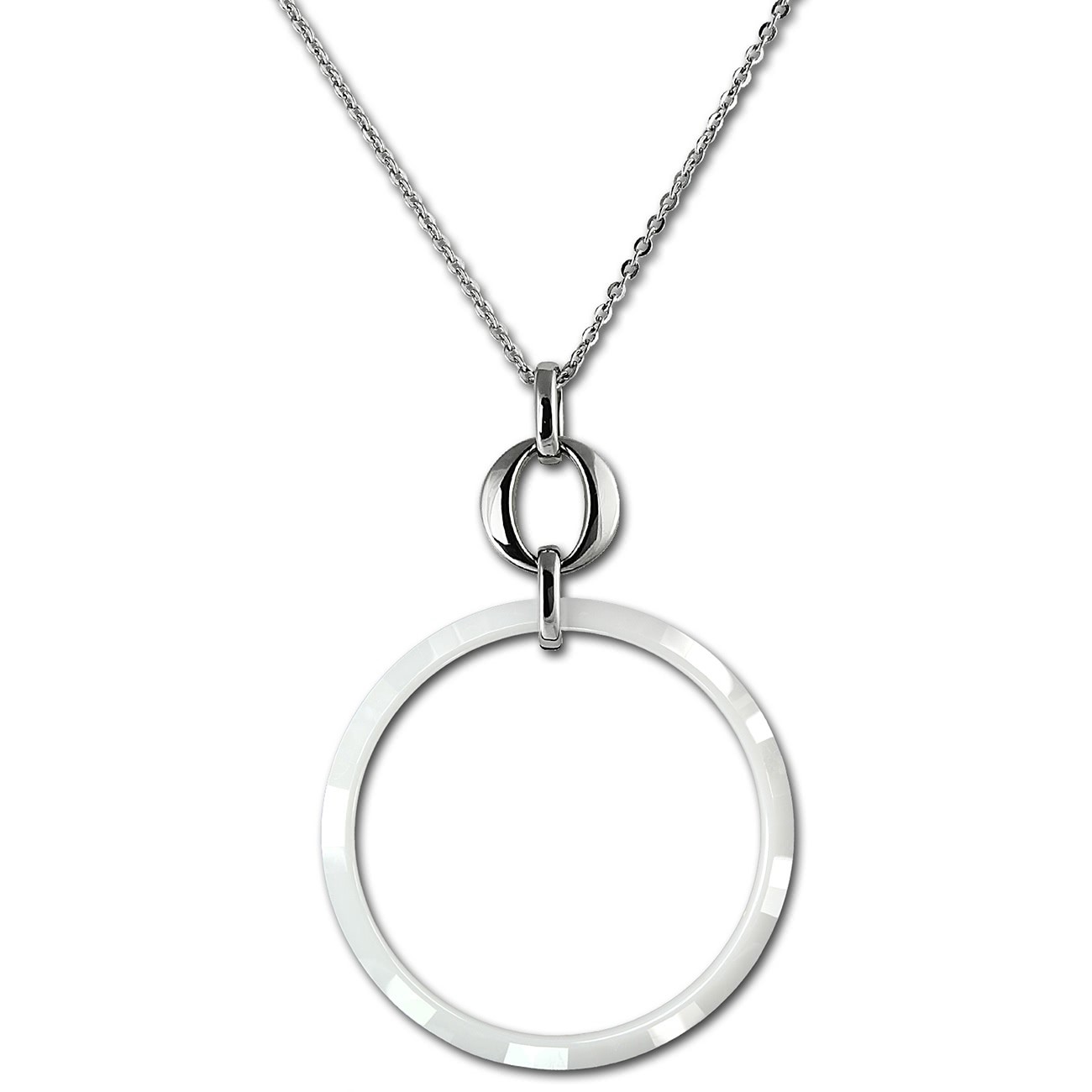 Amello Halskette Keramik Circle weiß Damen Edelstahlschmuck ESKX14W