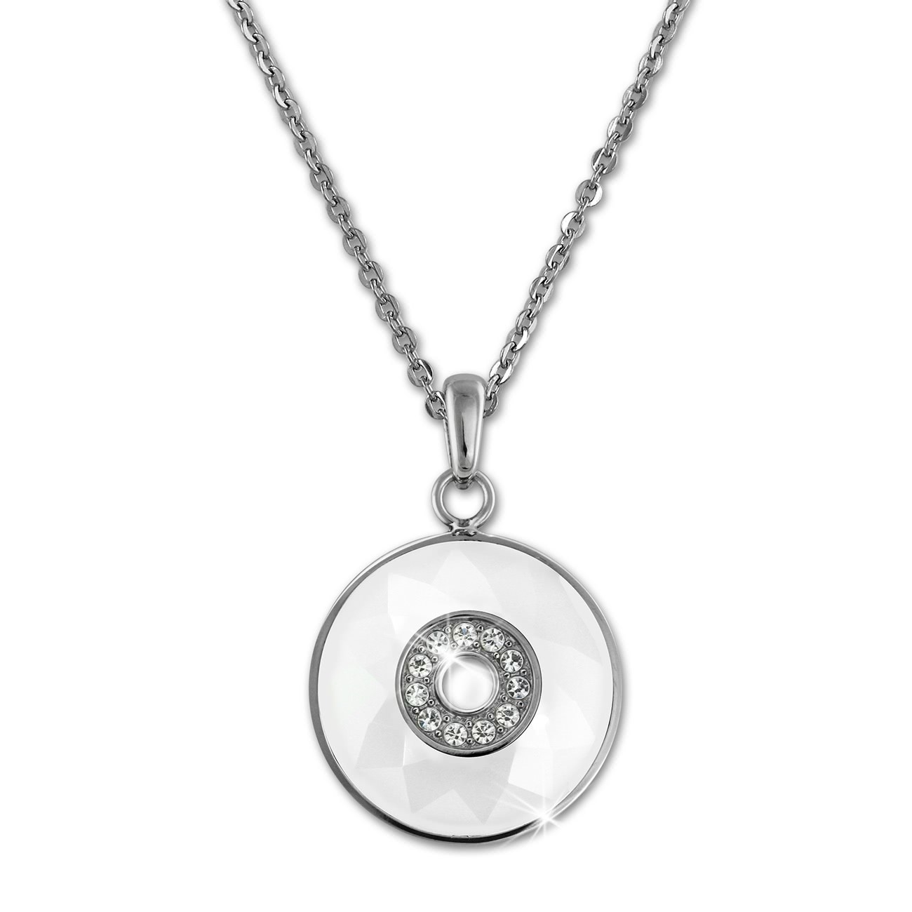 Amello Halskette Keramik Zirkonia Rund weiß Damen Edelstahlschmuck ESKX29W