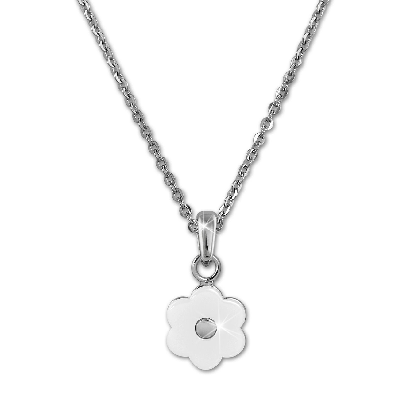 Amello Halskette Keramik Blümchen weiß Damen Edelstahlschmuck ESKX41W5