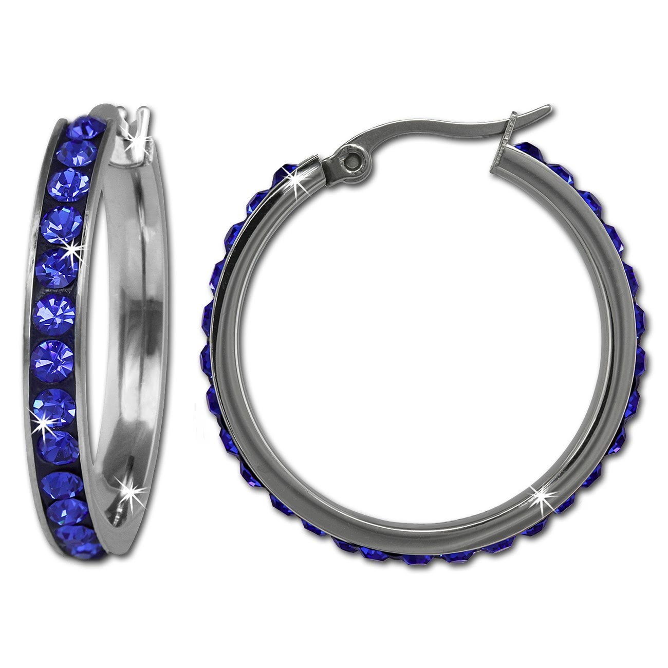 Amello Creole 30mm Edelstahl Zirkonias blau Damen Ohrring ESOS04B