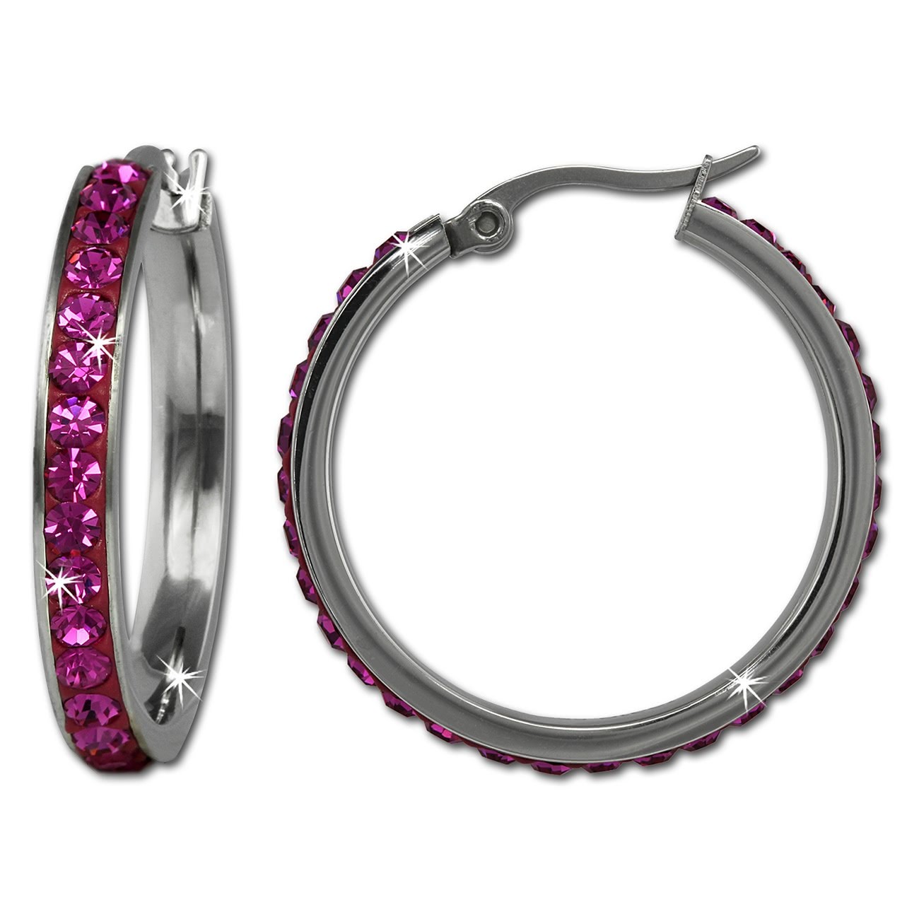 Amello Creole 30mm Edelstahl Zirkonias fuchsia Ohrring ESOS04P