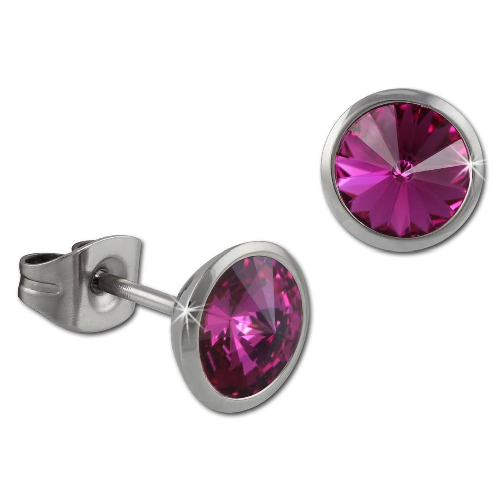 Amello Edelstahl Ohrstecker rund Zirkonias fuchsia Ohrring ESOS07P