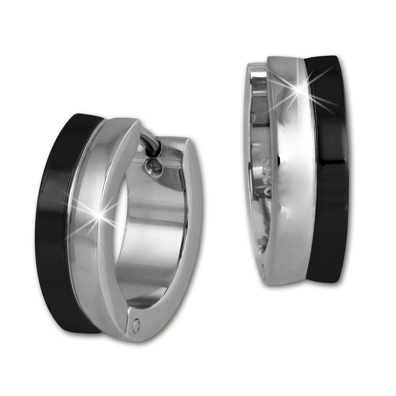 Amello Creole 16mm schwarz/glanz Edelstahl Ohrring Stainless Steel ESOS97F