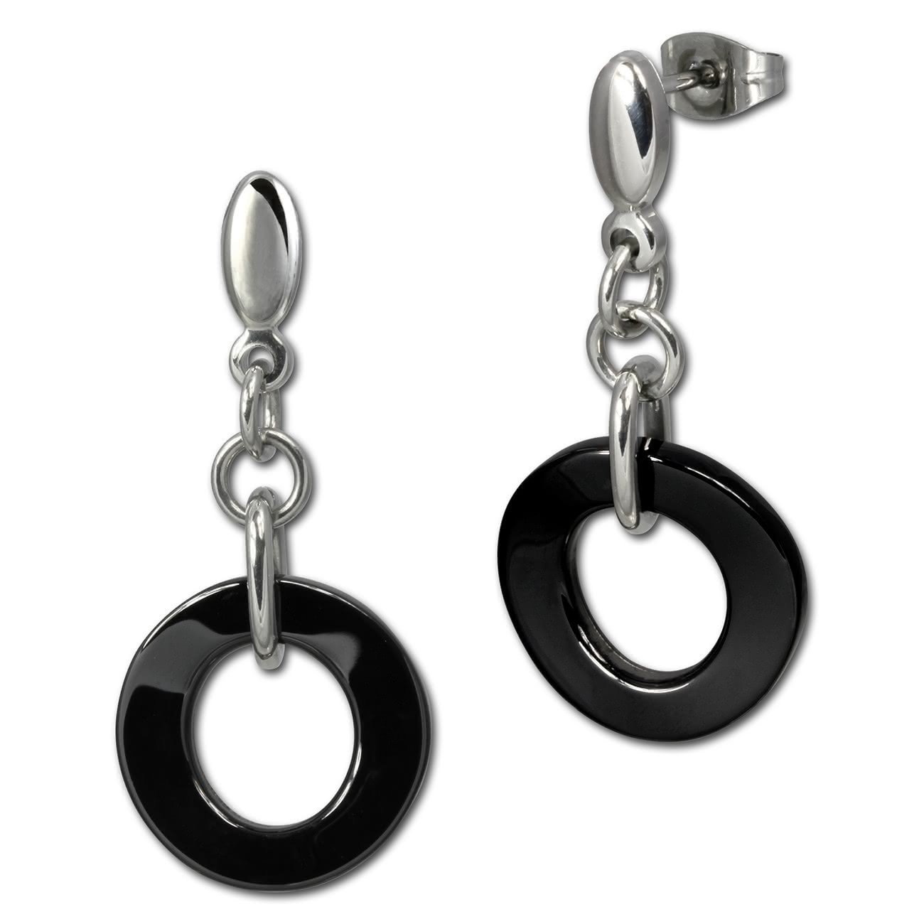 Amello Ohrringe Keramik Ring schwarz Damen Edelstahlschmuck ESOX01S