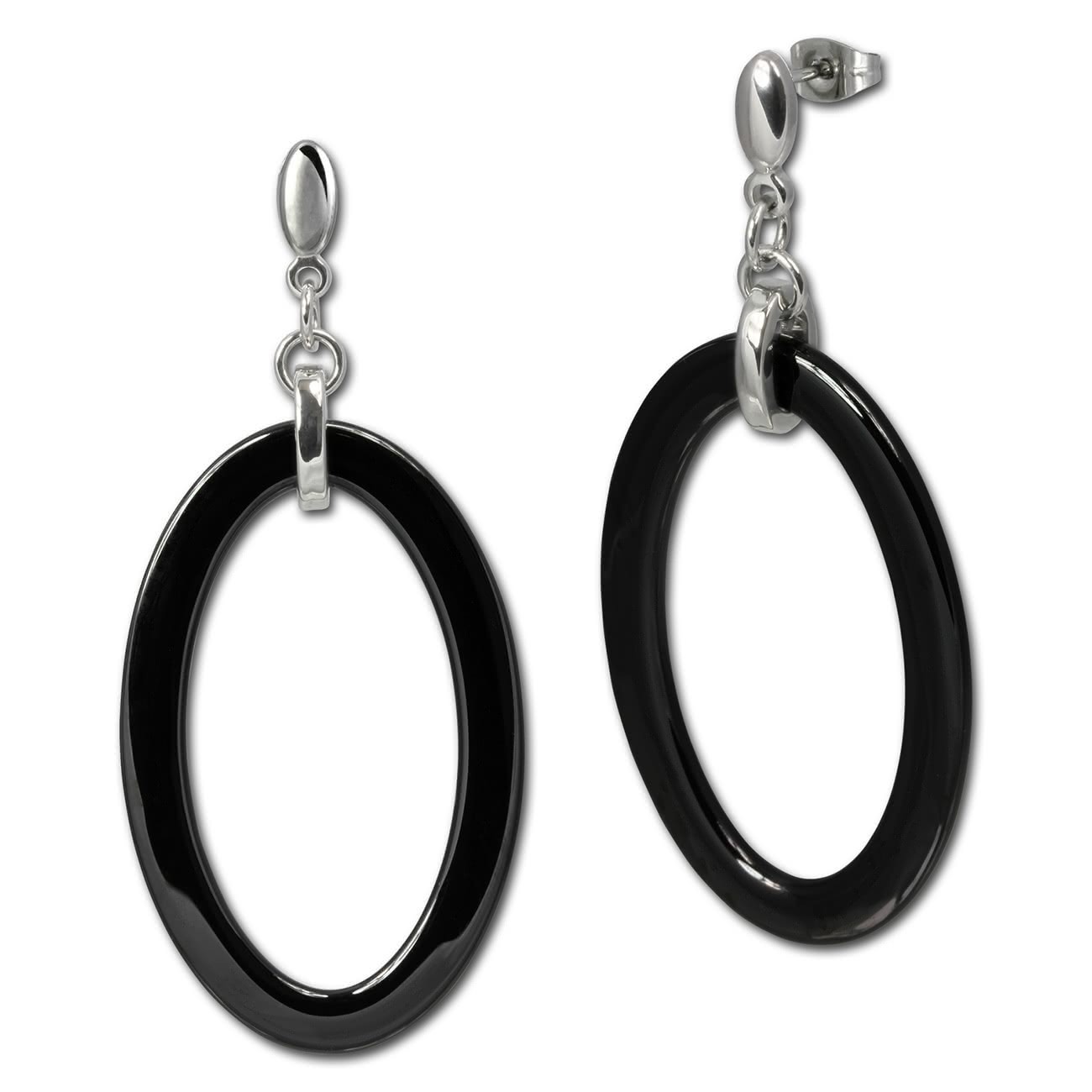 Amello Ohrringe Keramik Oval schwarz Damen Edelstahlschmuck ESOX04S