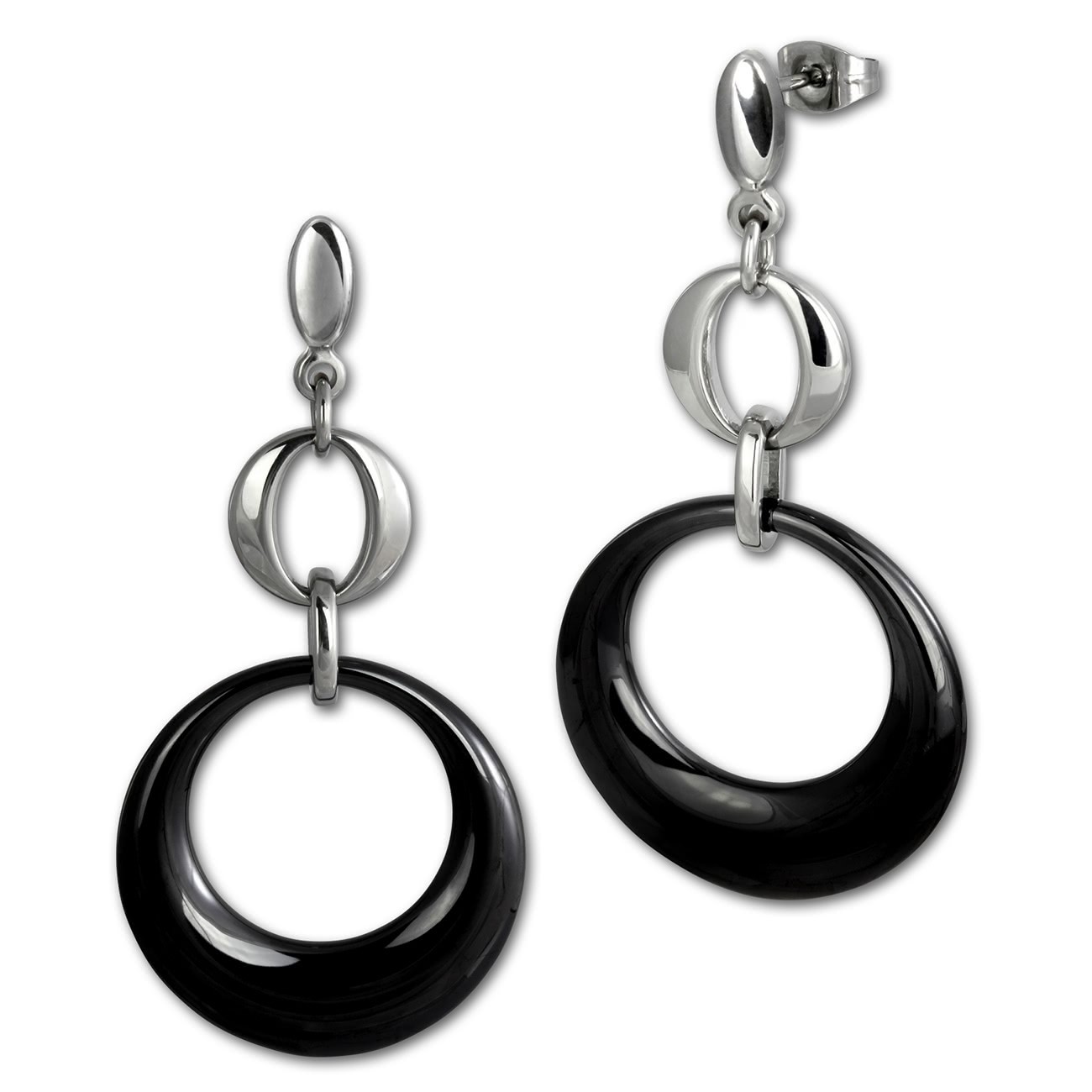 Amello Ohrringe Keramik Round schwarz Damen Edelstahlschmuck ESOX13S