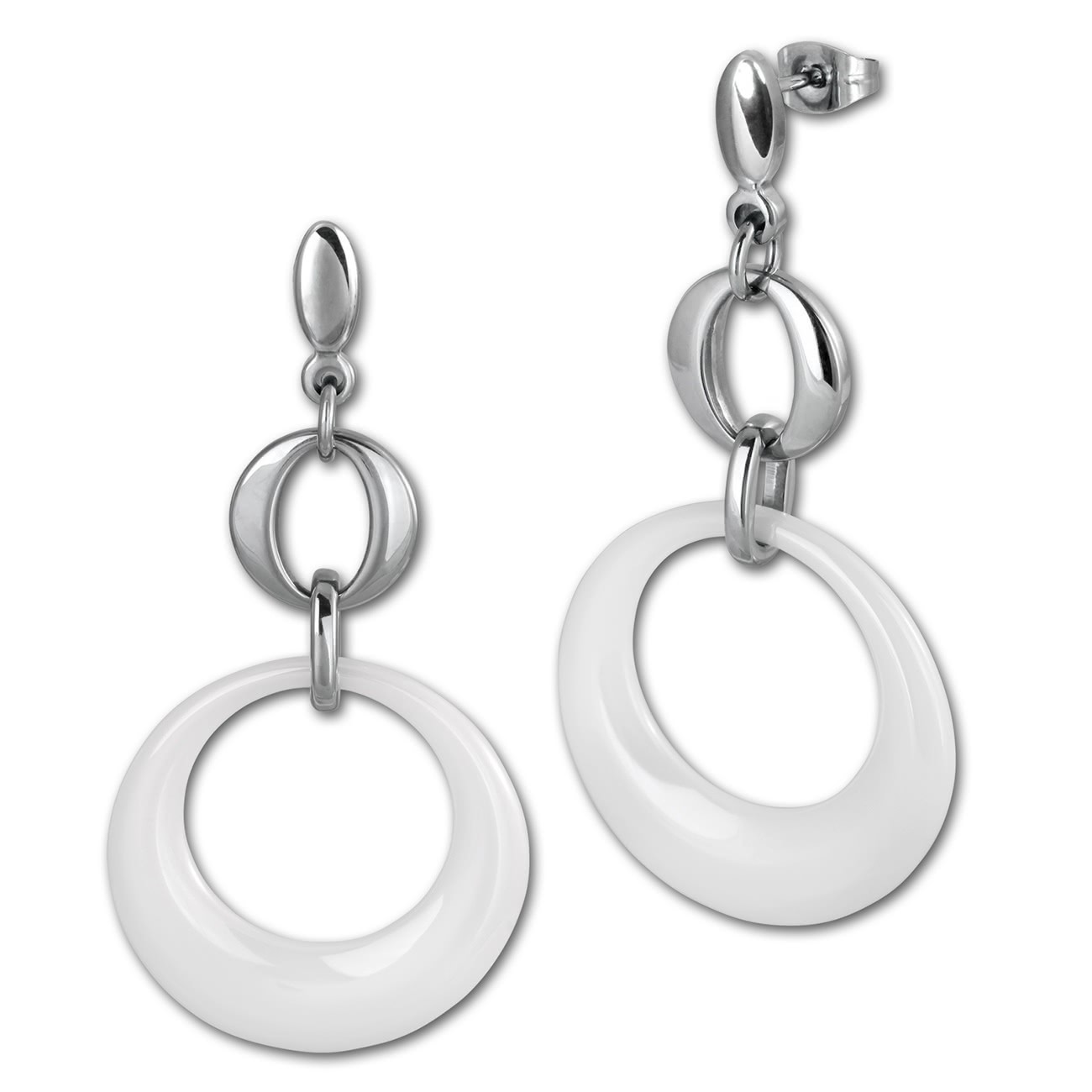 Amello Ohrringe Keramik Round weiß Damen Edelstahlschmuck ESOX13W