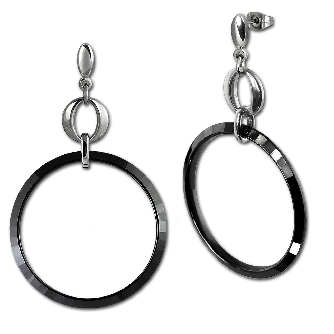 Amello Ohrringe Keramik Circle schwarz Damen Edelstahlschmuck ESOX14S