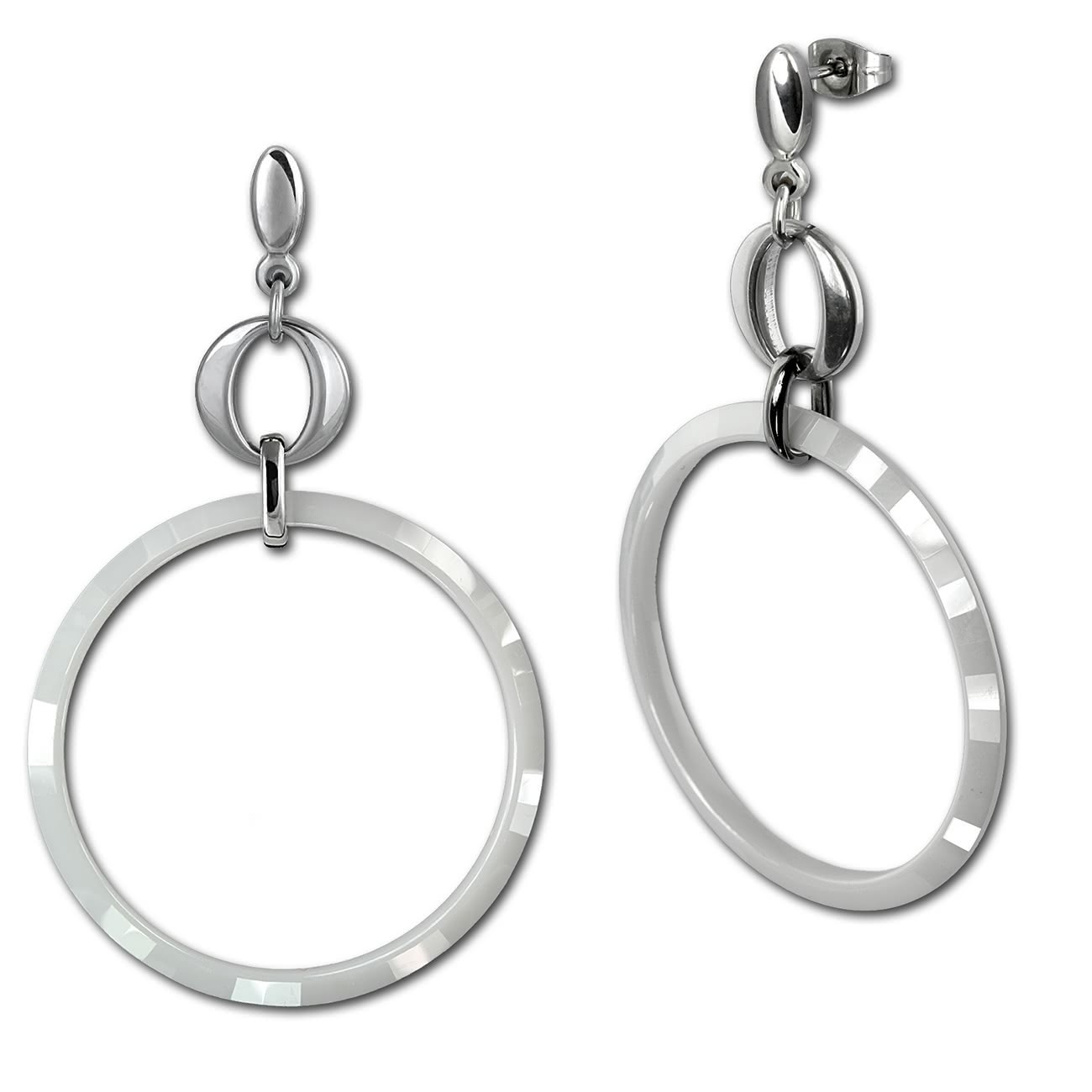 Amello Ohrringe Keramik Circle weiß Damen Edelstahlschmuck ESOX14W