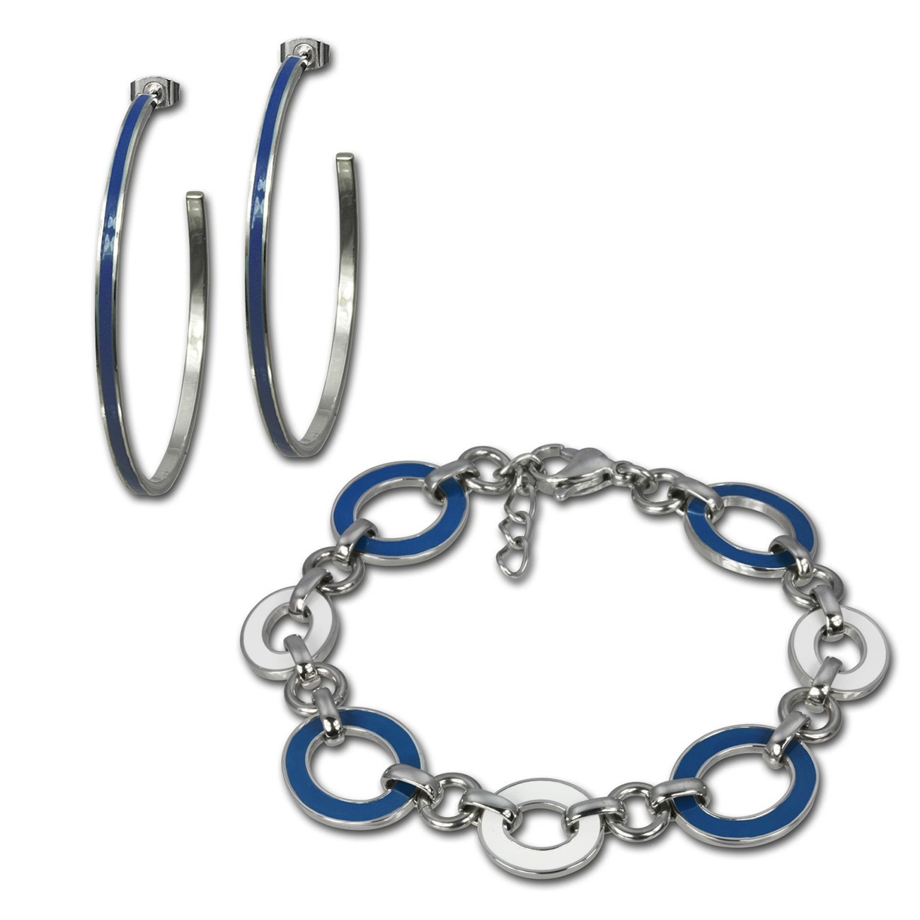 Amello Edelstahlschmuckset Emaille Oval blau Armband, Ohrringe ESSG05B