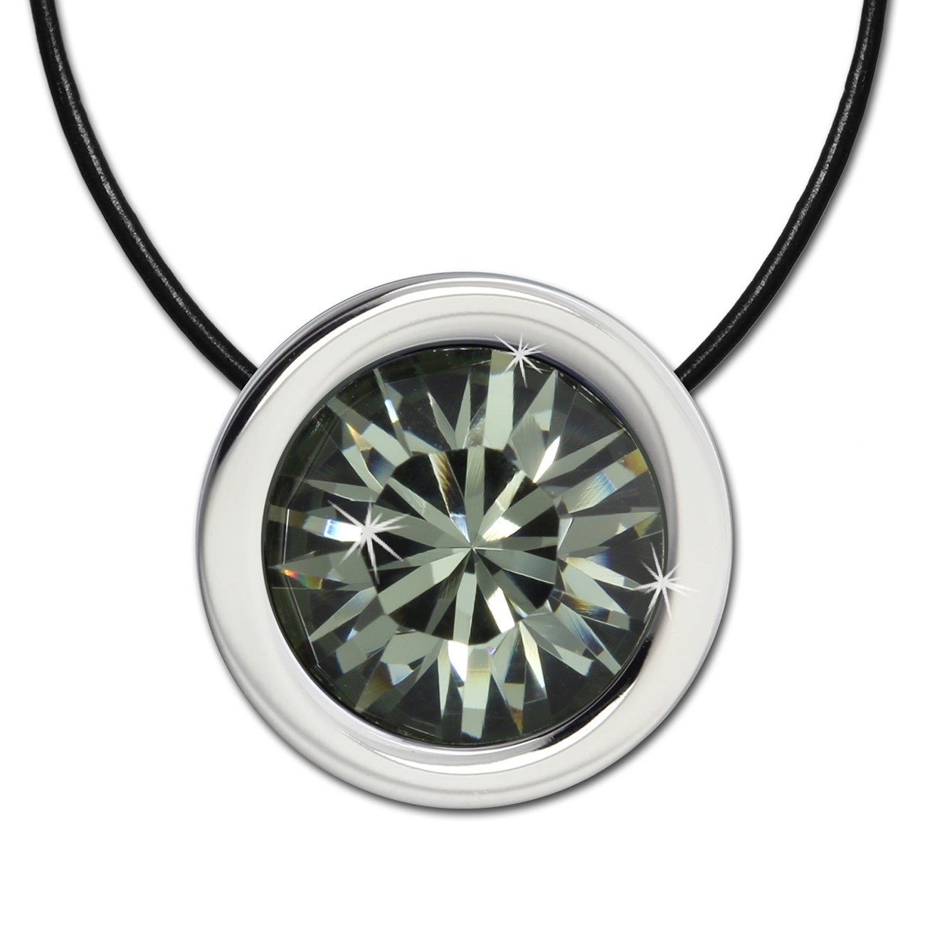 Amello Edelstahlset Zirkonias Zirkonia grau mit Lederkette ESSS01K