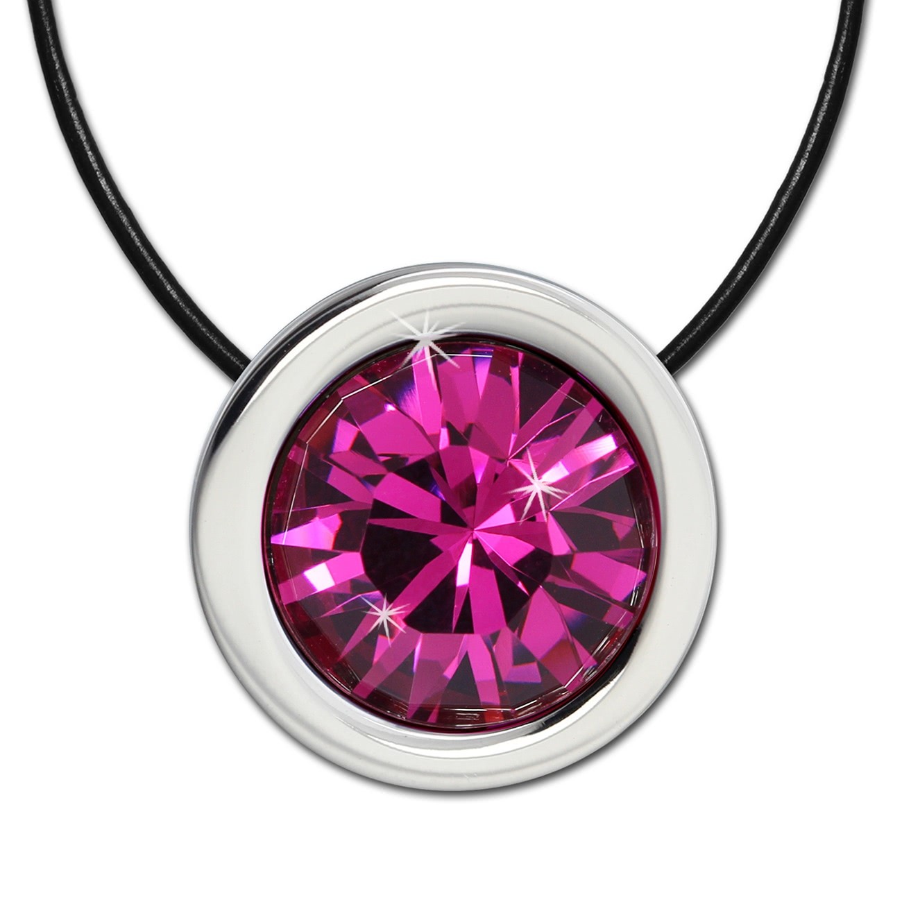 Amello Edelstahlset Zirkonias Zirkonia fuchsia mit Lederkette ESSS01P