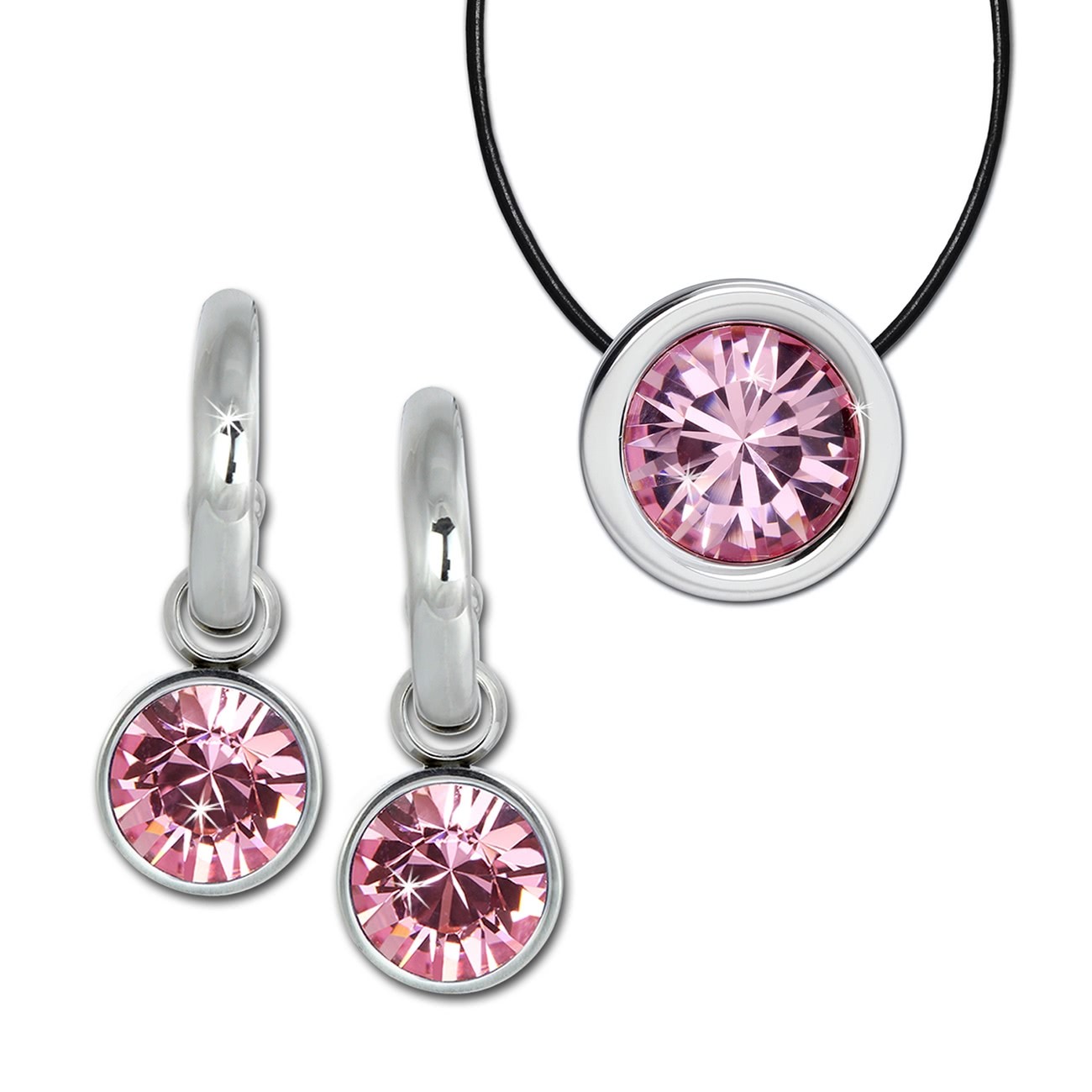 Amello Edelstahl Schmuckset Ohrring & Kette Zirkonias rosa ESSS02A