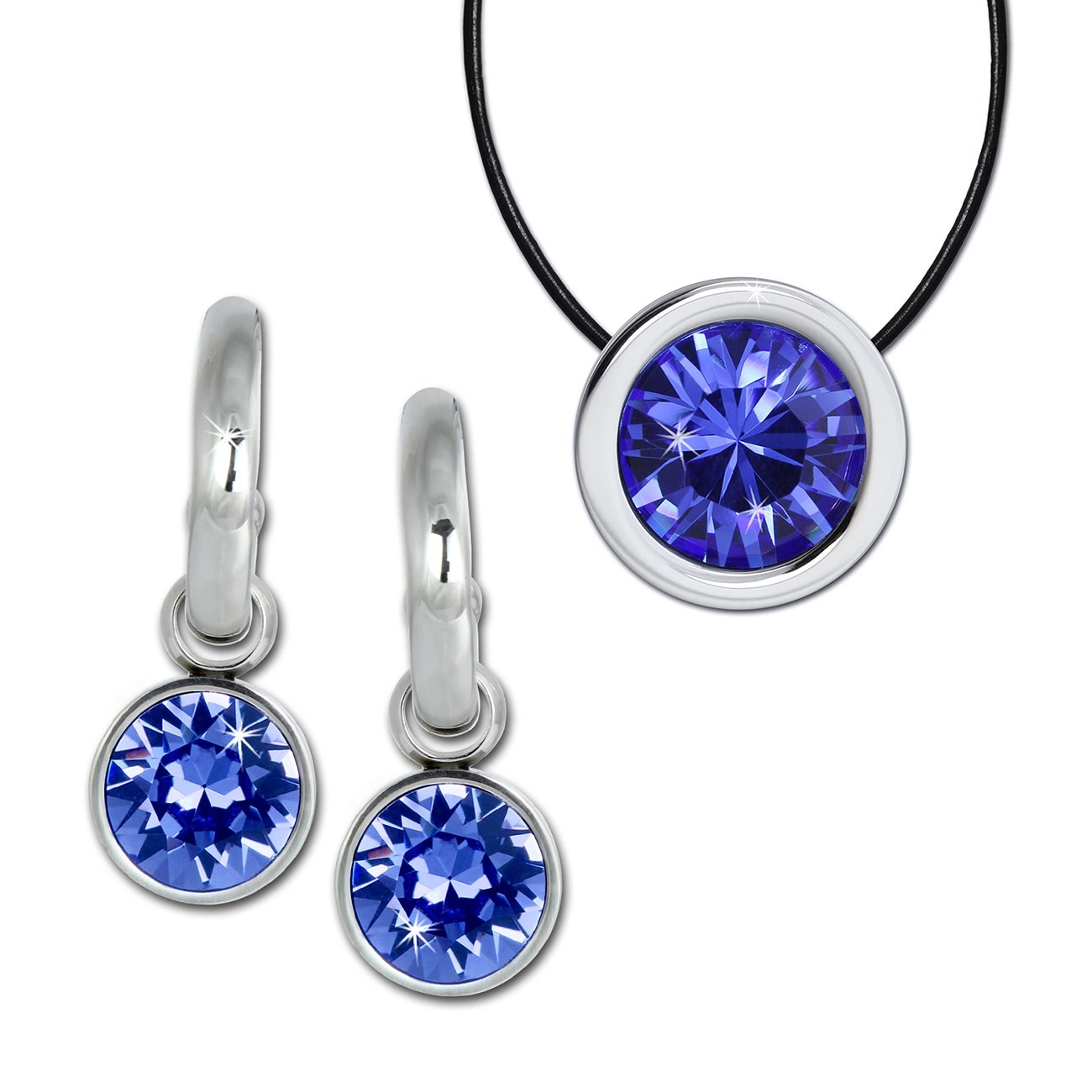 Amello Edelstahl Schmuckset Ohrring & Kette Zirkonias blau ESSS02B