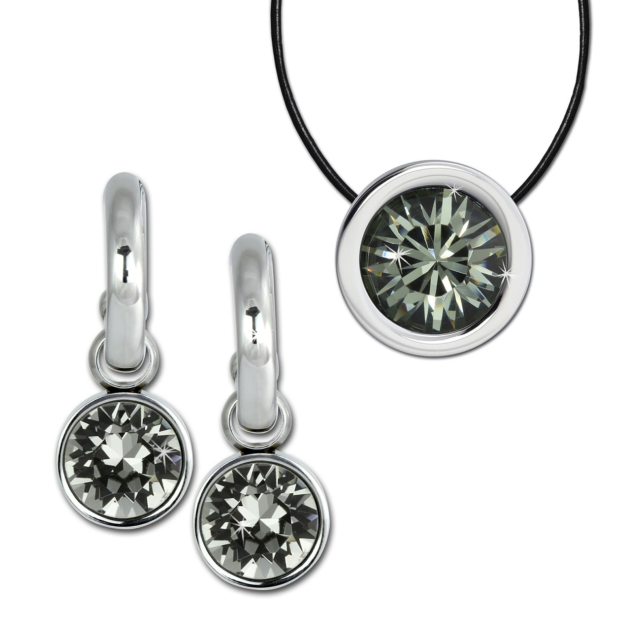 Amello Edelstahl Schmuckset Ohrring & Kette Zirkonias grau ESSS02K