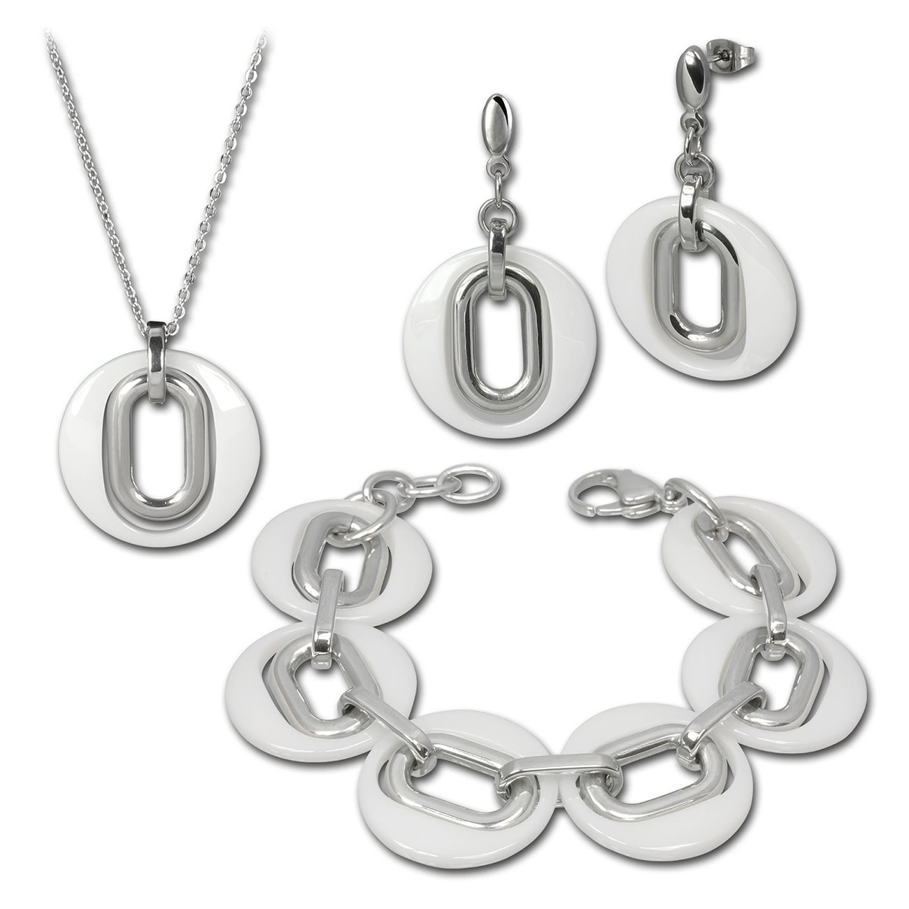 Amello Edelstahlschmuckset Keramik Kette, Armband, Ohrring ESSX03W