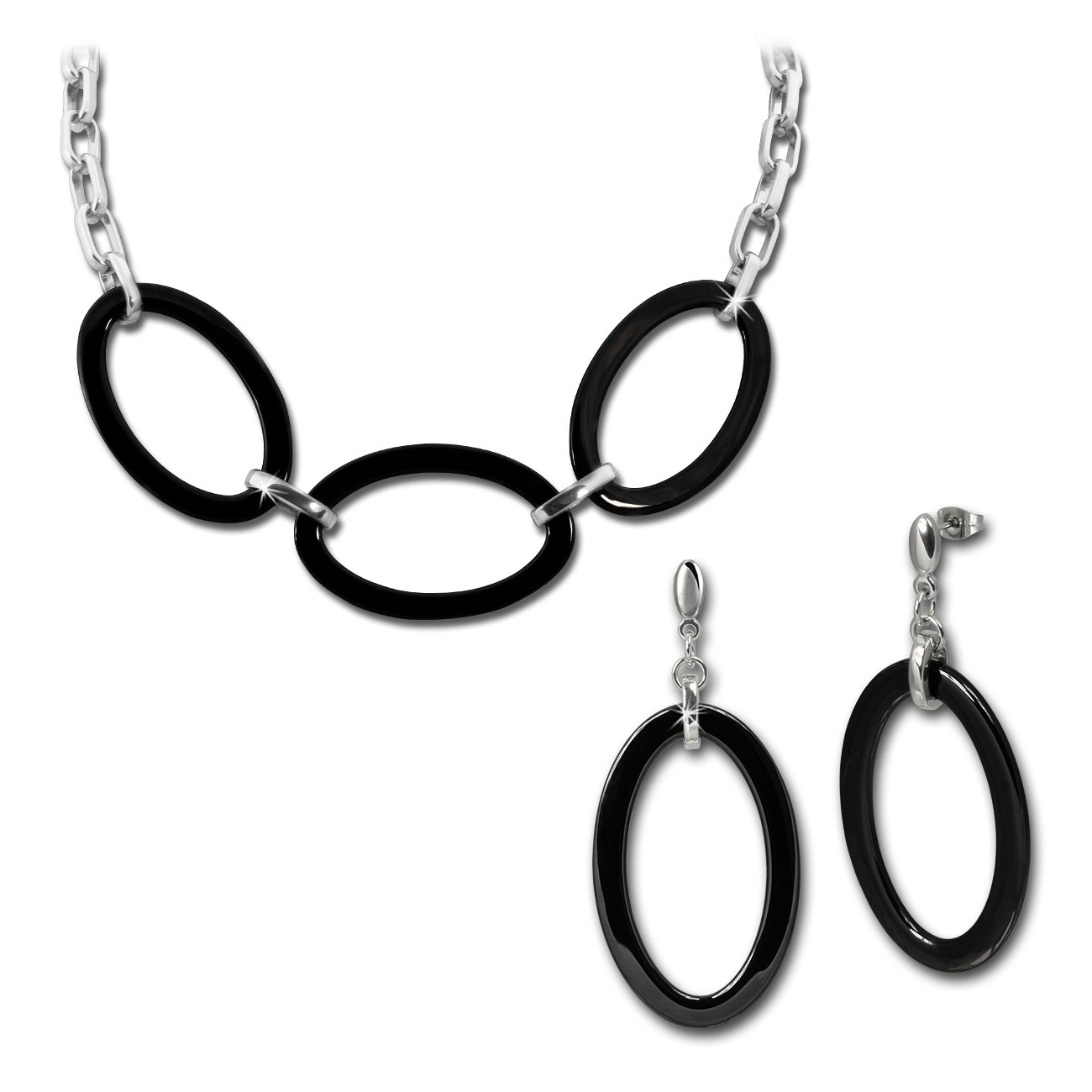 Amello Edelstahlschmuckset Keramik Oval Kette, Ohrring ESSX04S