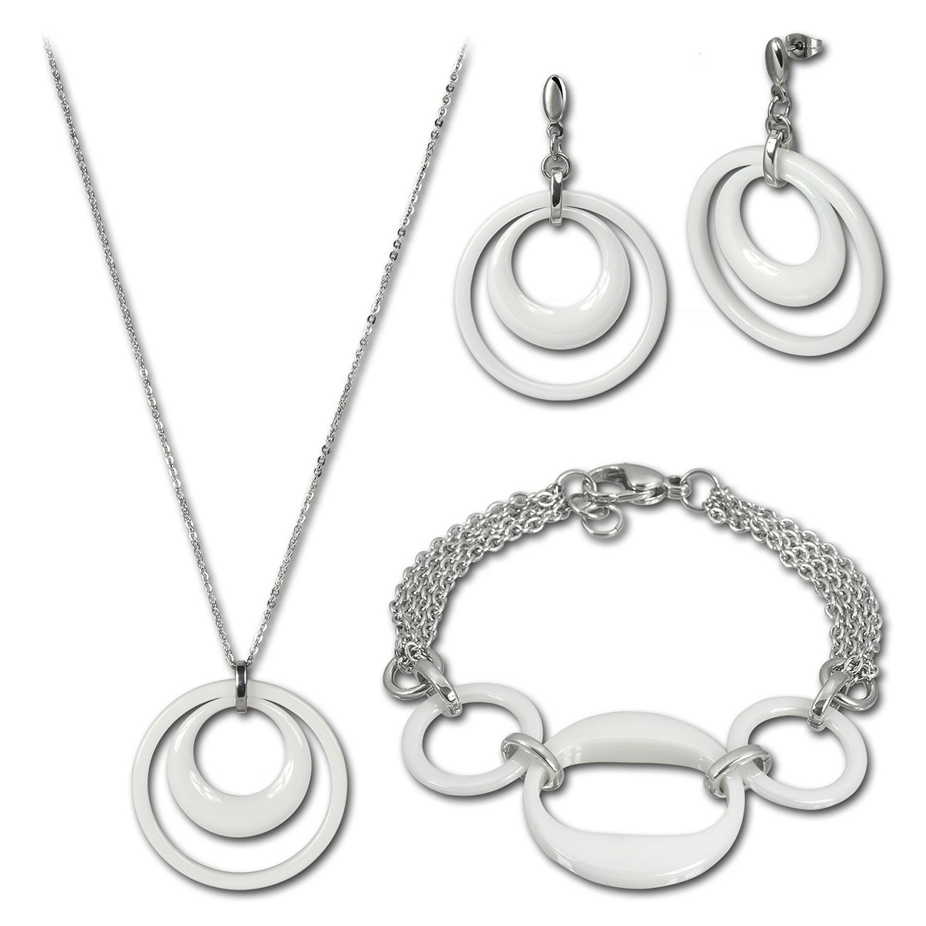 Amello Edelstahlschmuckset Keramik Kette, Armband, Ohrring ESSX05W