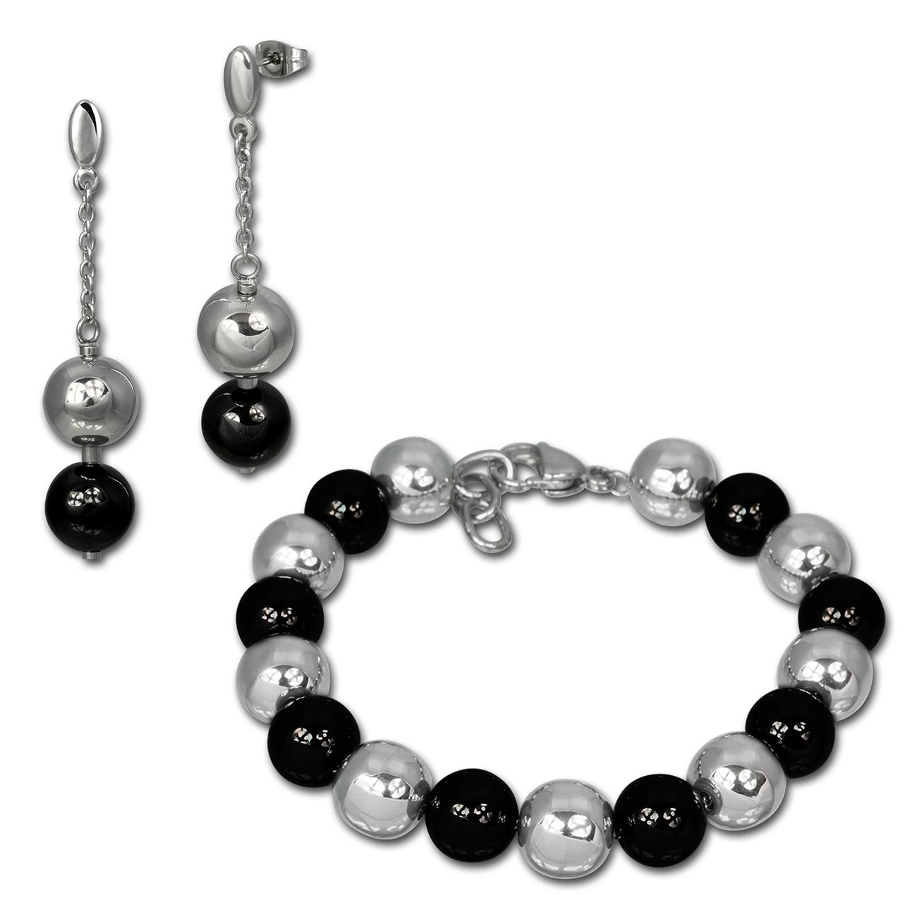 Amello Edelstahlschmuckset Keramik Kugel Armband, Ohrring ESSX12S