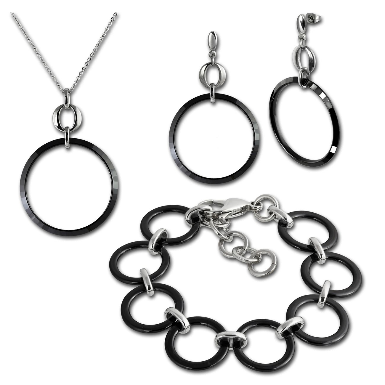 Amello Edelstahlschmuckset Circle Keramik Kette, Armband, Ohrring ESSX14S